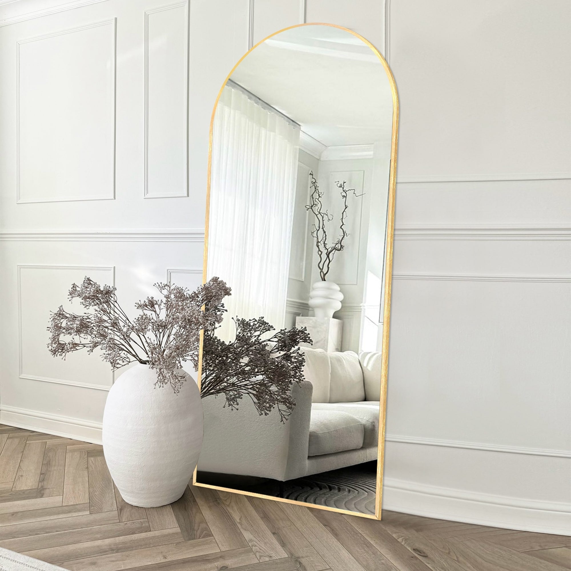 Modern Arched Full Length Aluminum Alloy Floor Mirror Standing Mirror