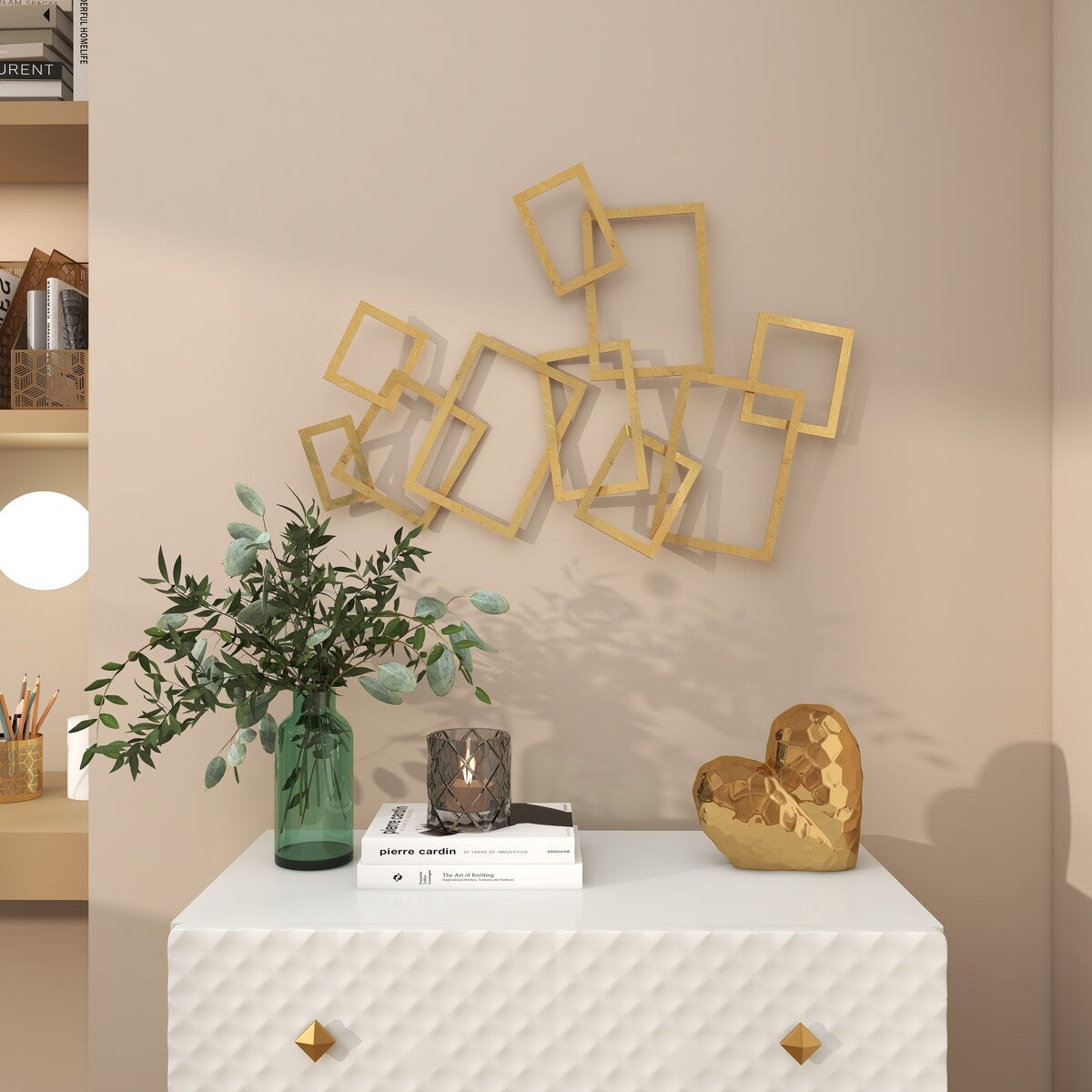 Metal Geometric Overlapping Rectangle Home Wall Decor - Gold - CosmoLiving by Cosmopolitan