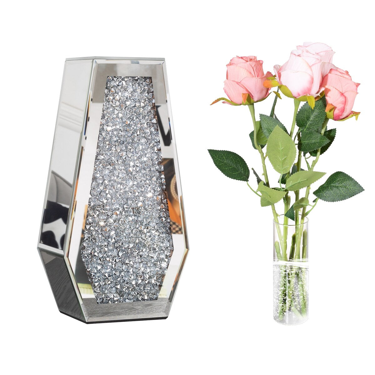 Indoor/Outdoor Water-Holding Mirrored Diamond Vase