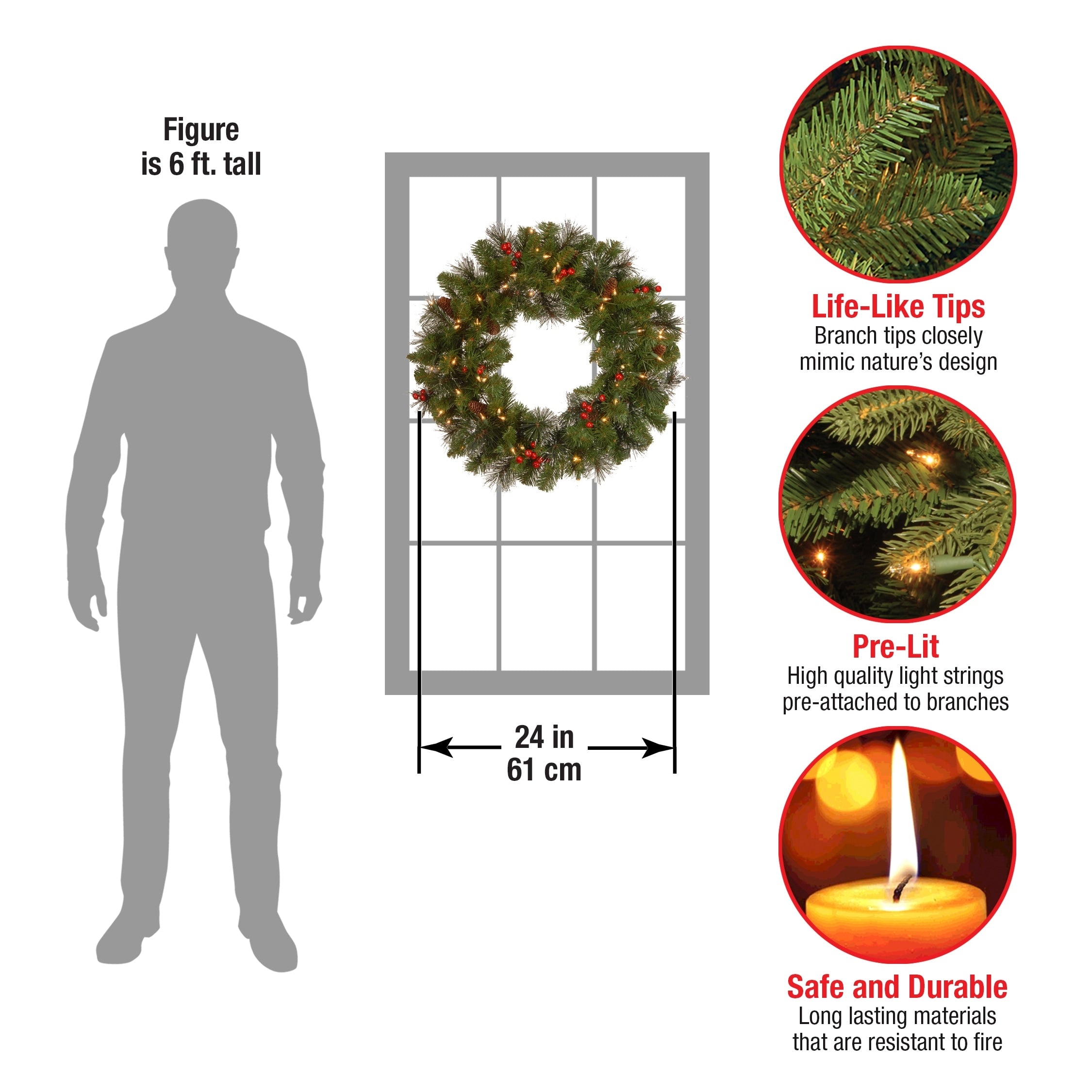 National Tree Company 24 in. Holiday Spruce Wreath with Clear Lights - 24 IN