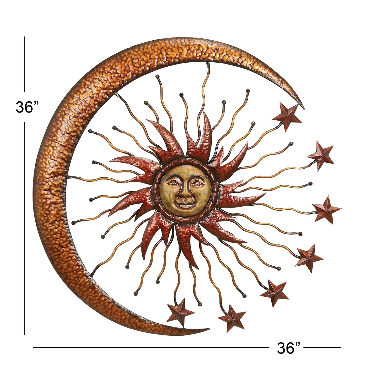 Metal Sun and Moon Indoor Outdoor Home Wall Decor with Stars - Copper - Roche River Decor