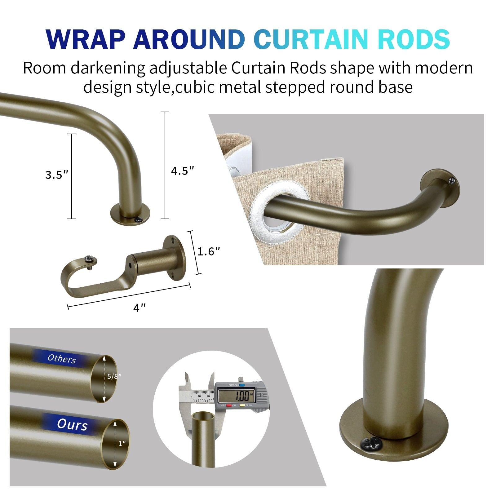 Energy-saving Wraparound Adjustable French Blackout Curtain Rod Set