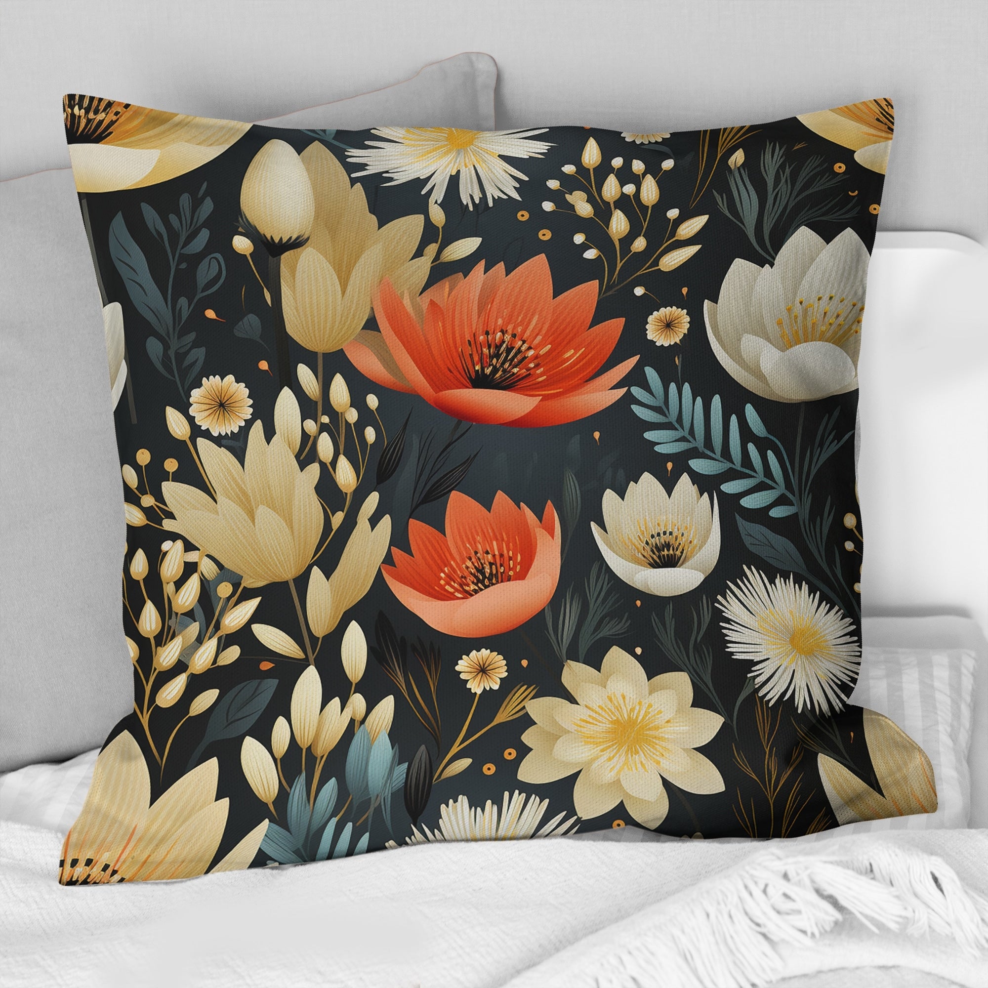 Designart Black And Beige Vintage Romance Floral Pattern Floral Printed Throw Pillow