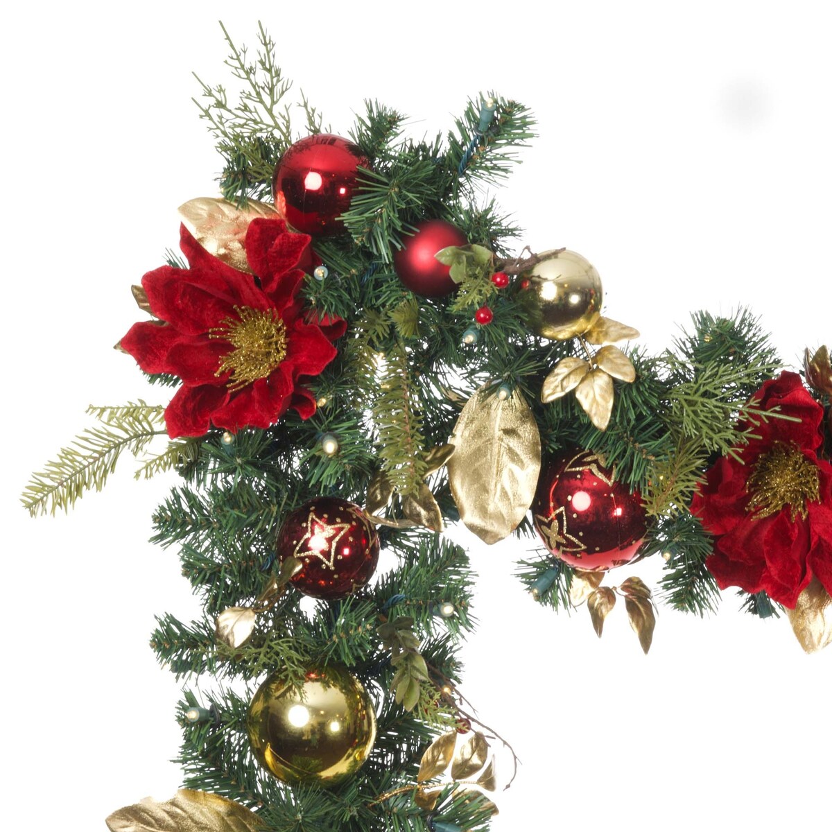 9 ft. Artificial Christmas Garland with Lights - Golden Leaf Red Magnolia - 9 Foot