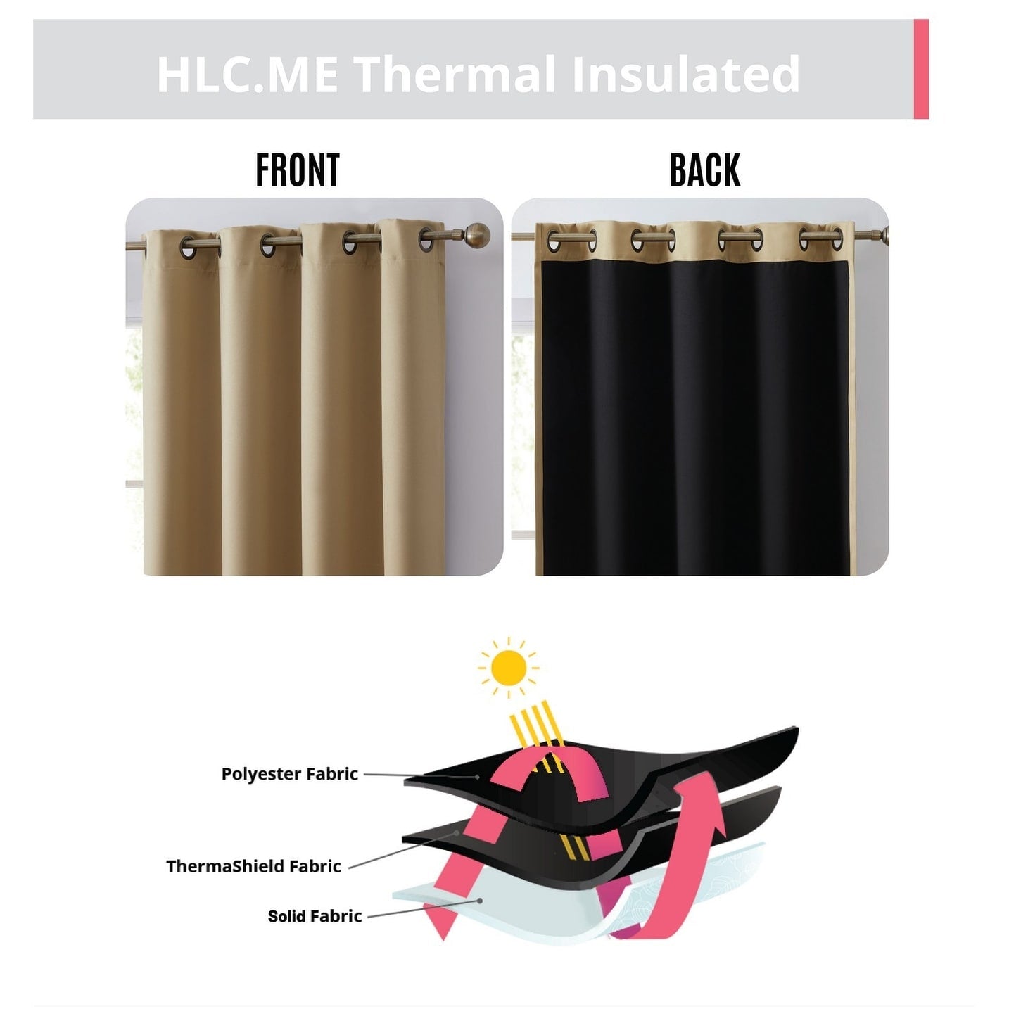 HLC.me Laurance 100% Blackout Curtains - Thermal Insulation Energy Efficient Grommet Window Curtains, Set of 2