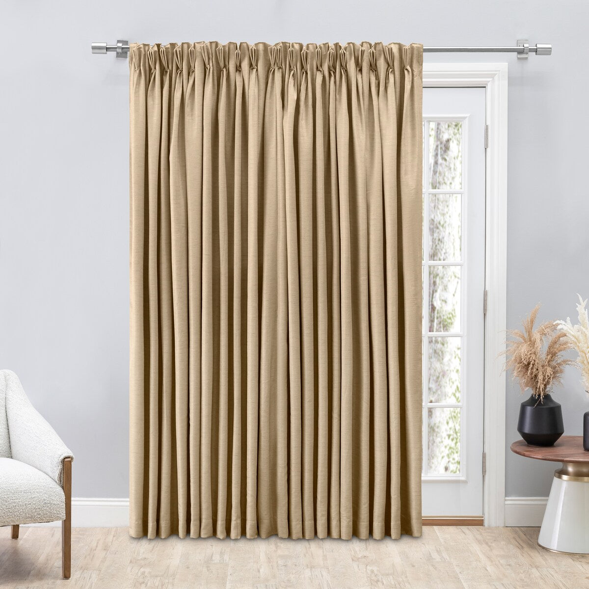 Premium GrassclothSheen Pinch Pleat w Back Tab Patio Curtain Panel