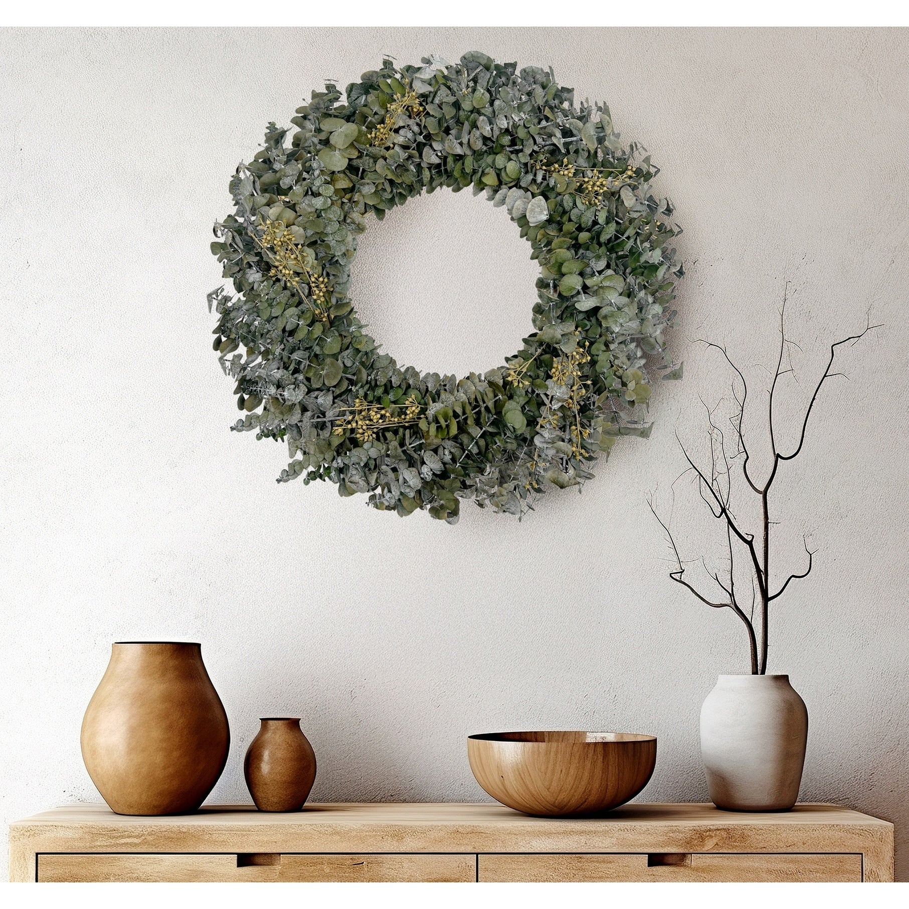 Preserved Decorative Real Dried Eucalyptus Wreath - Green