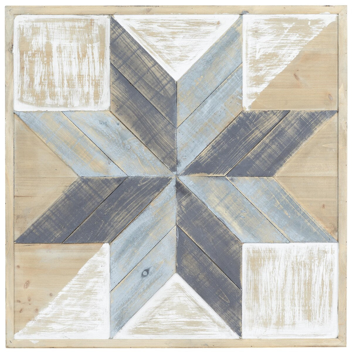 Wood Geometric Handmade Southwestern Star Home Wall Decor with Cream and Brown Accents - Blue - Roche River Decor