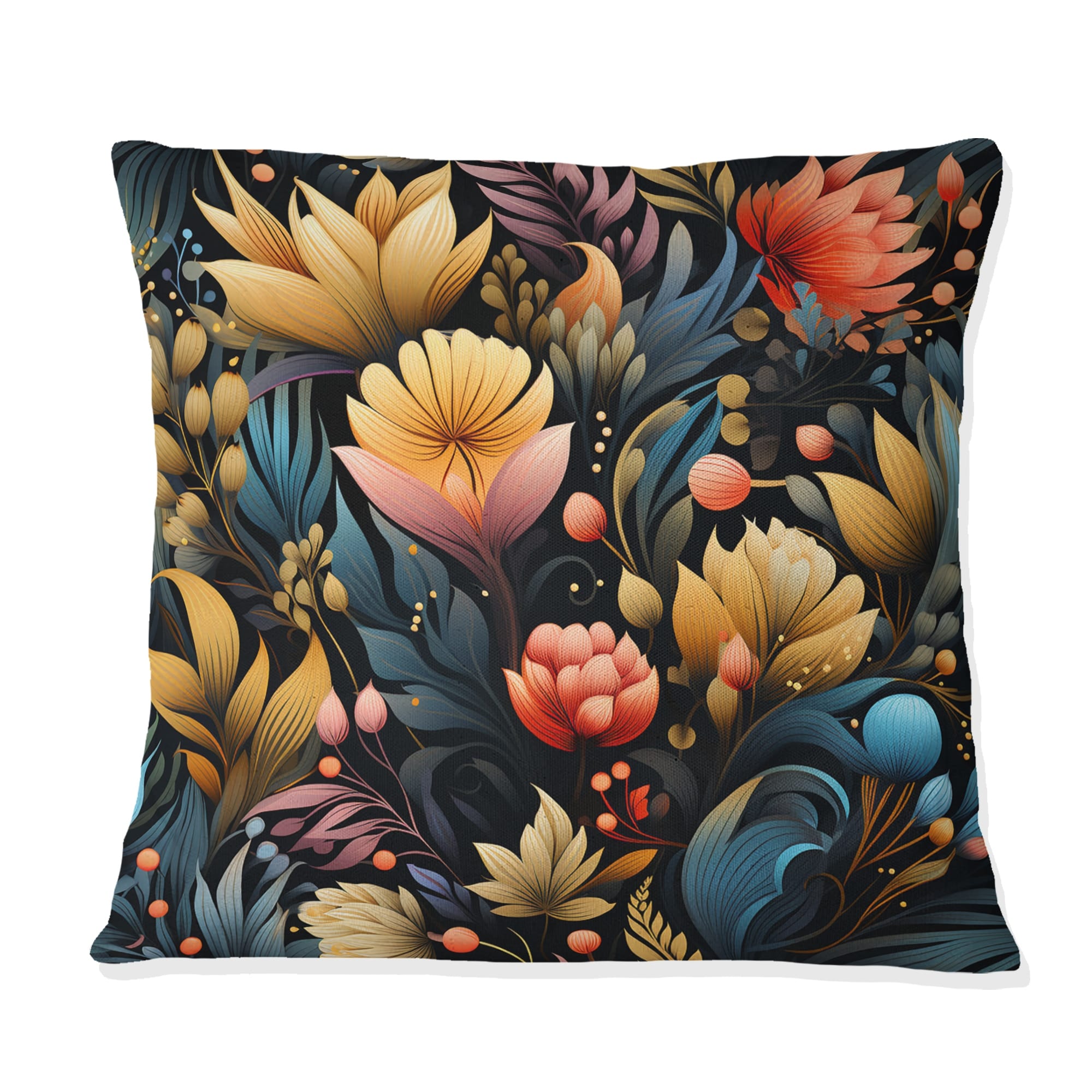 Designart Tribal Garden Yellow And Blue Blooming Grace I Floral Printed Throw Pillow