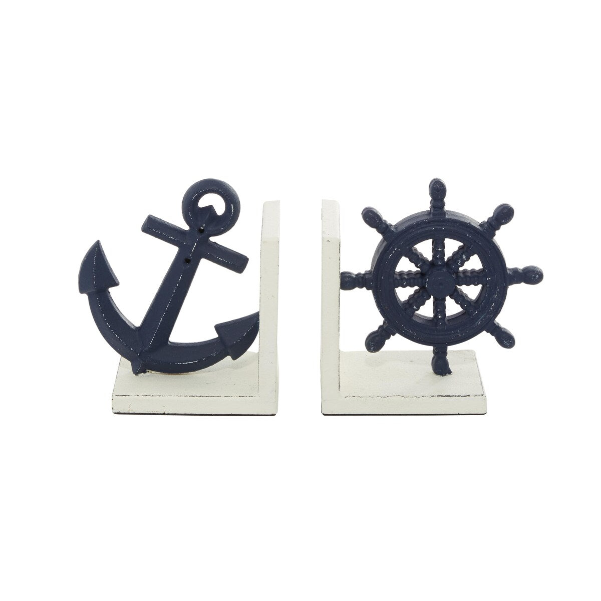 Metal Anchor and Ship Wheel Decorative Bookends - Set of 2 Blue - Roche River Decor