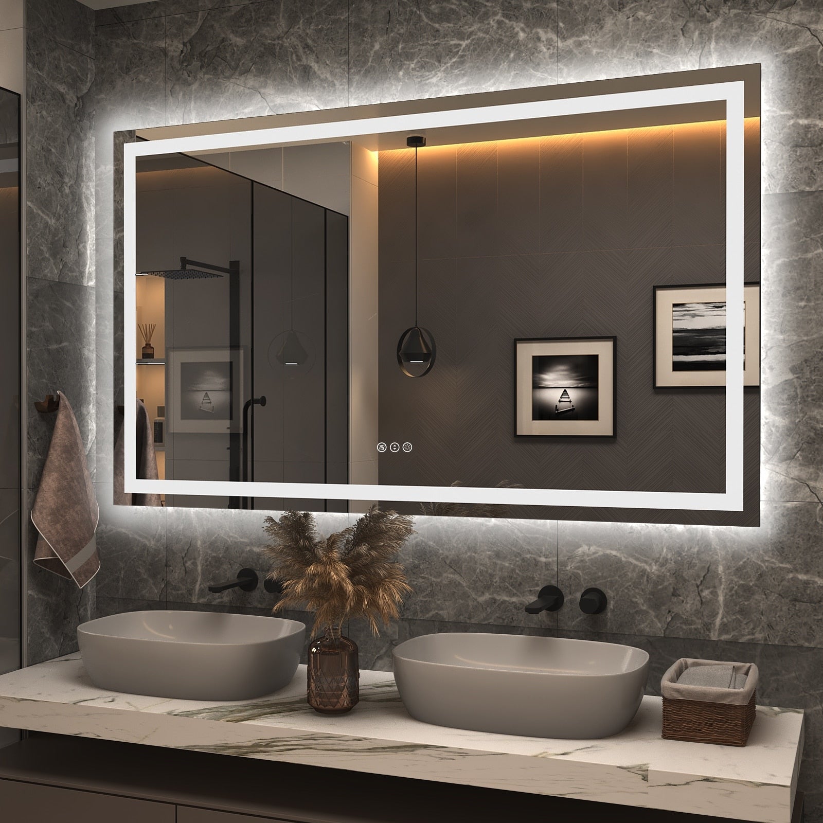 Apmir Full Size Frameless Front and Back LED Lighted Bathroom Vanity Mirror Anti-Fog in Tempered Glass & ETL