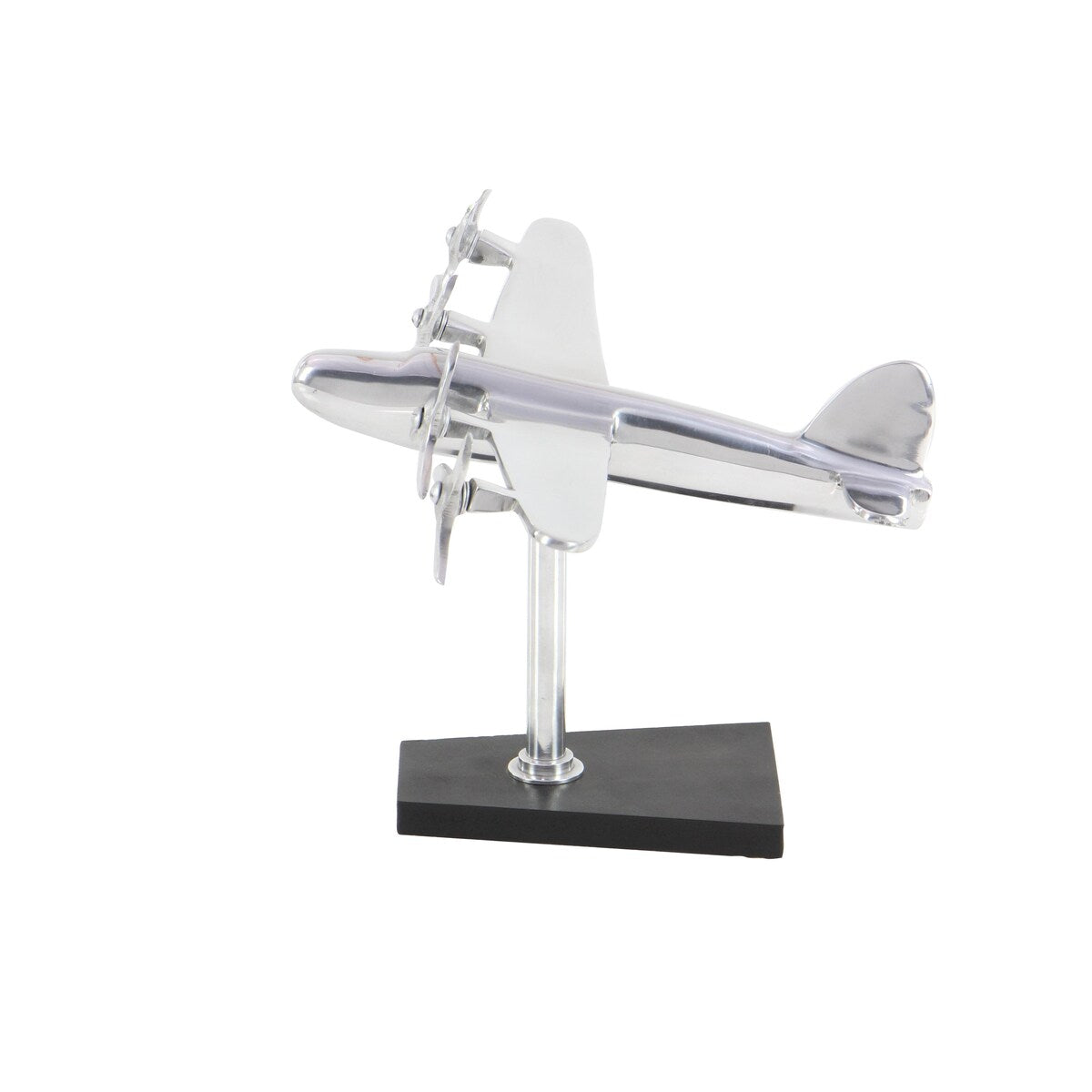 Aluminum Metal Airplane Decorative Sculpture with Black Base - Silver - Roche River Decor