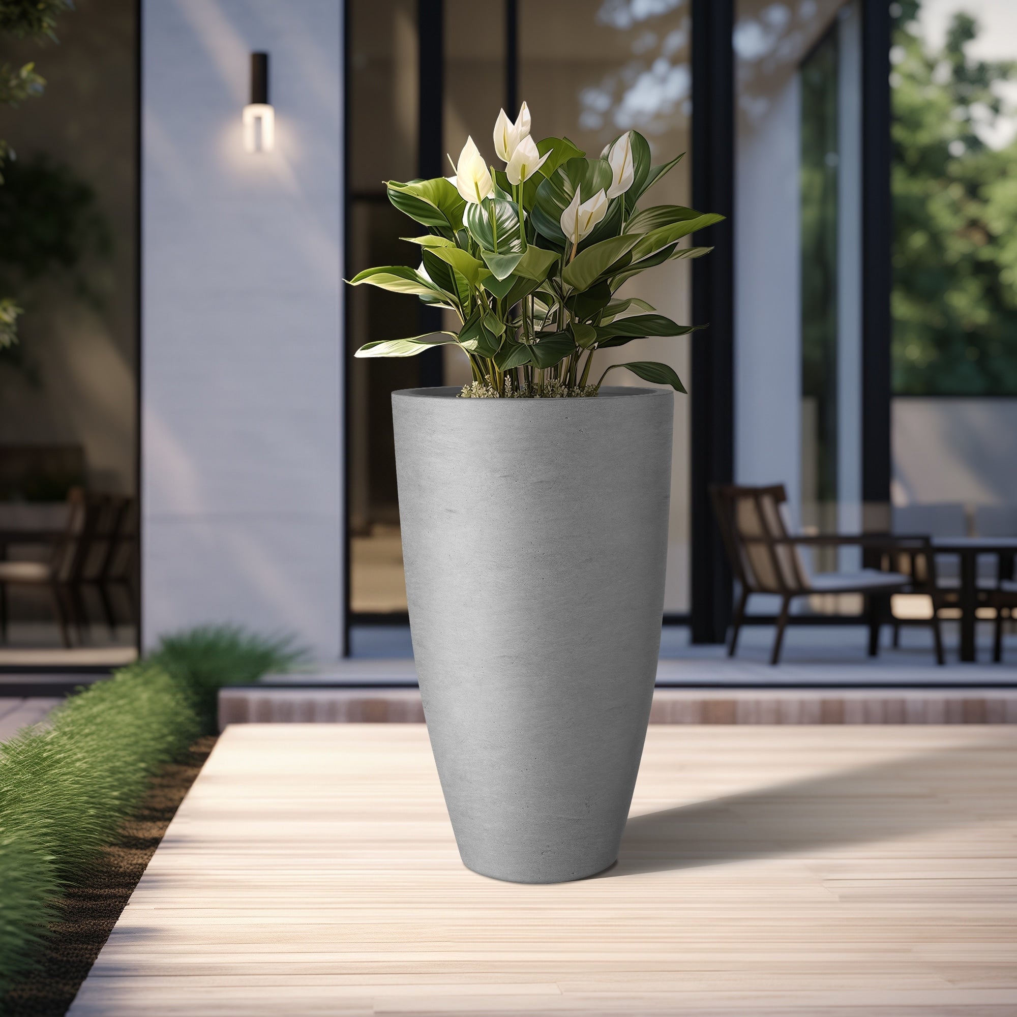 Tall Concrete Round Plant Pots / Large Indoor and Outdoor flower Planters