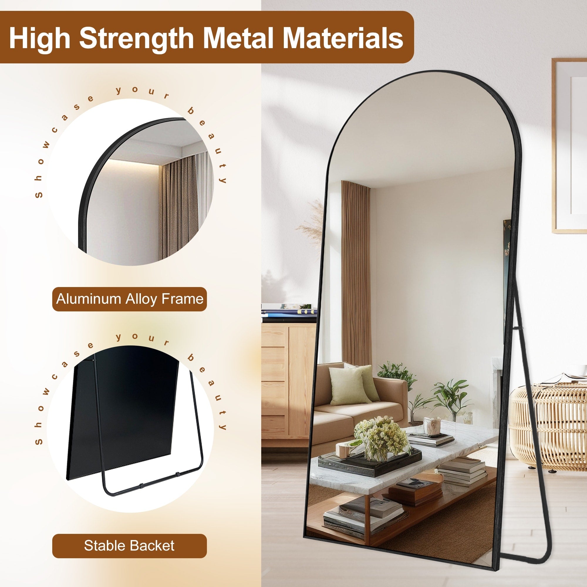 Modern Arched Full Length Aluminum Alloy Floor Mirror Standing Mirror