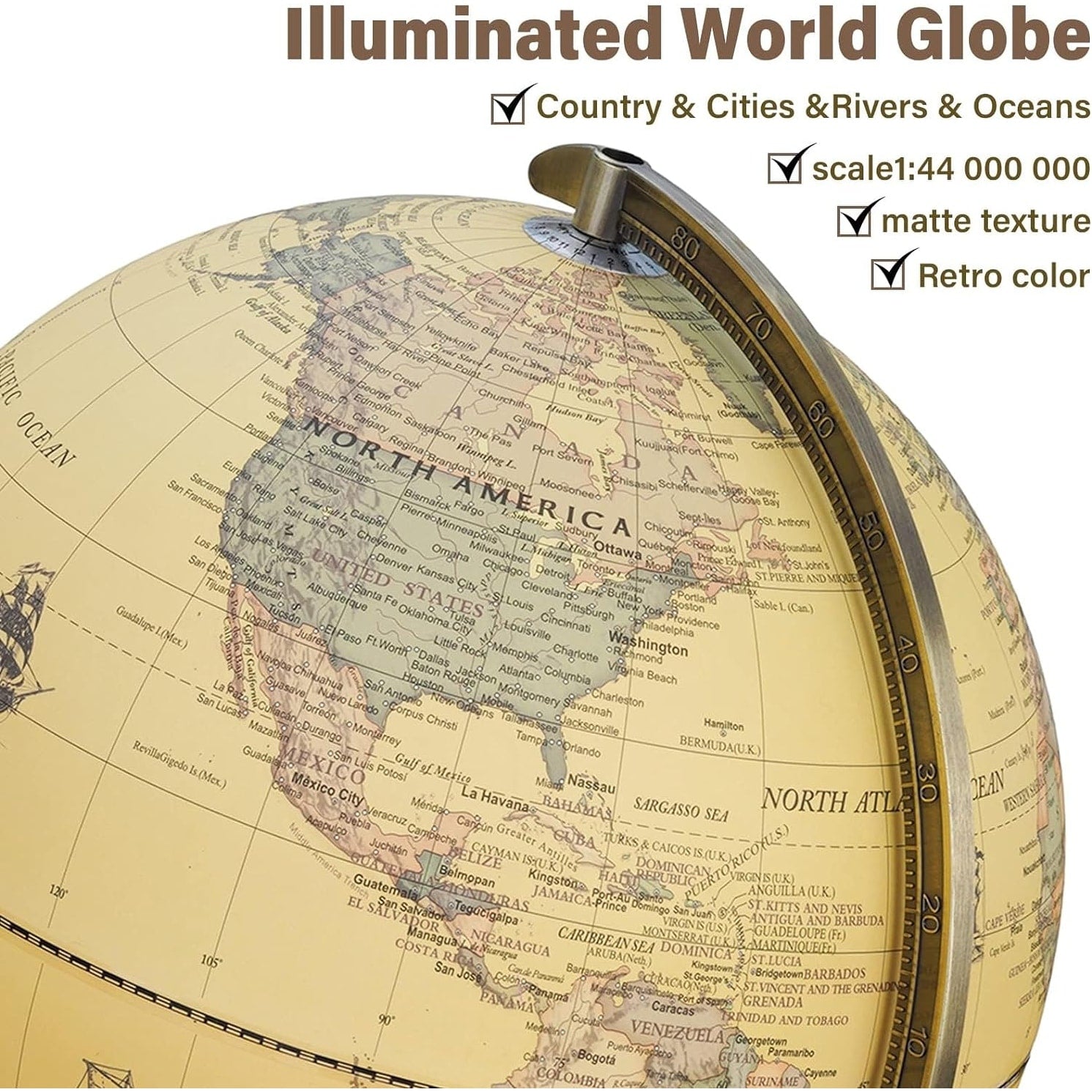 BSHAPPLUS 12 Led Illuminated World Globe Vintage World Globe with Stand Yellow