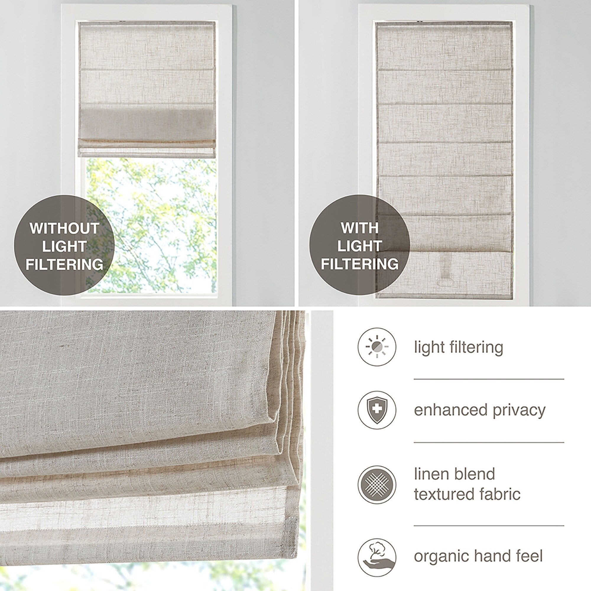 Madison Park Suvi Linen Blend Light Filtering Cordless Roman Shade