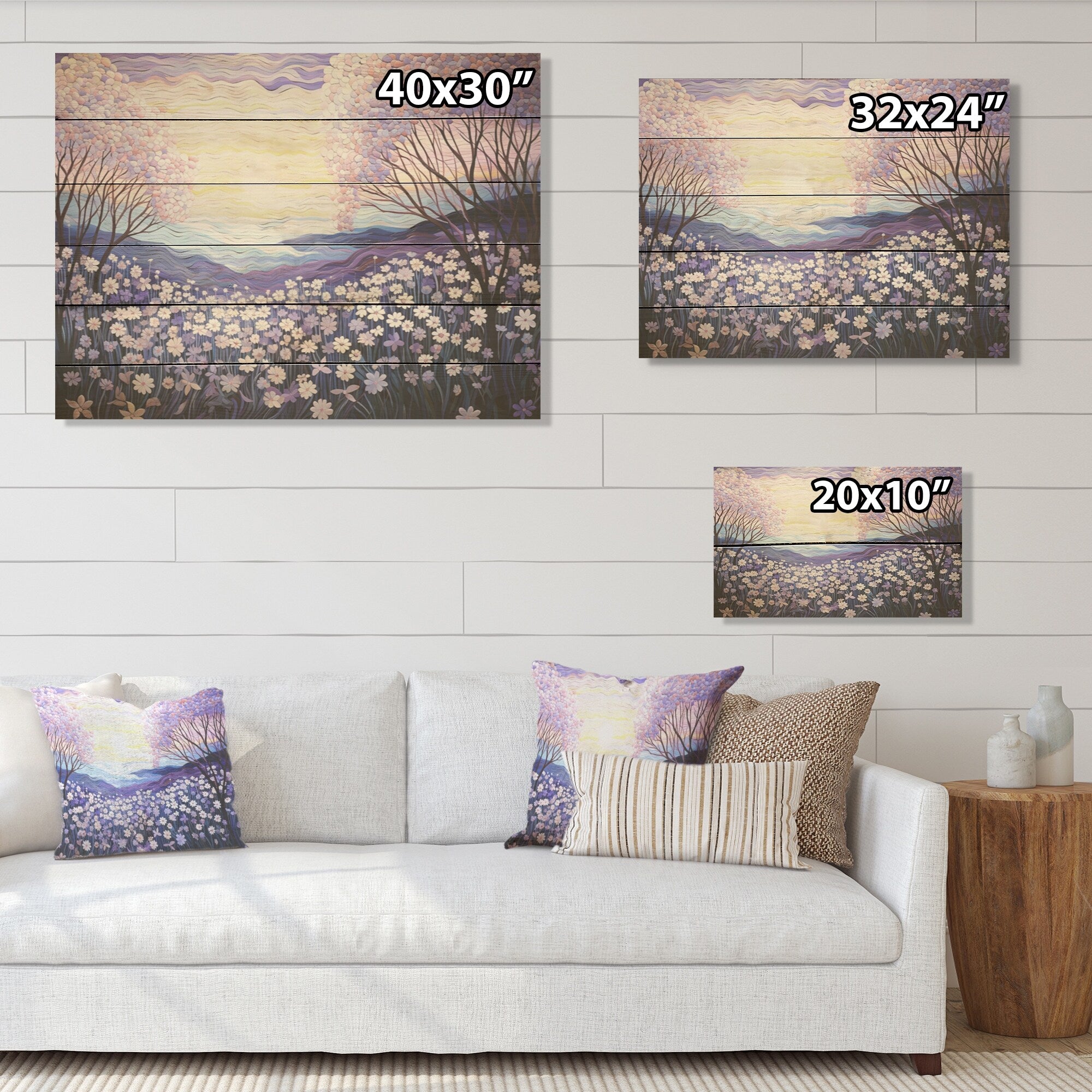 Designart Magical Lilac Flowers Field I Flower Wood Wall Decor - Traditional Purple Wood Panel On Natural Pine Wood