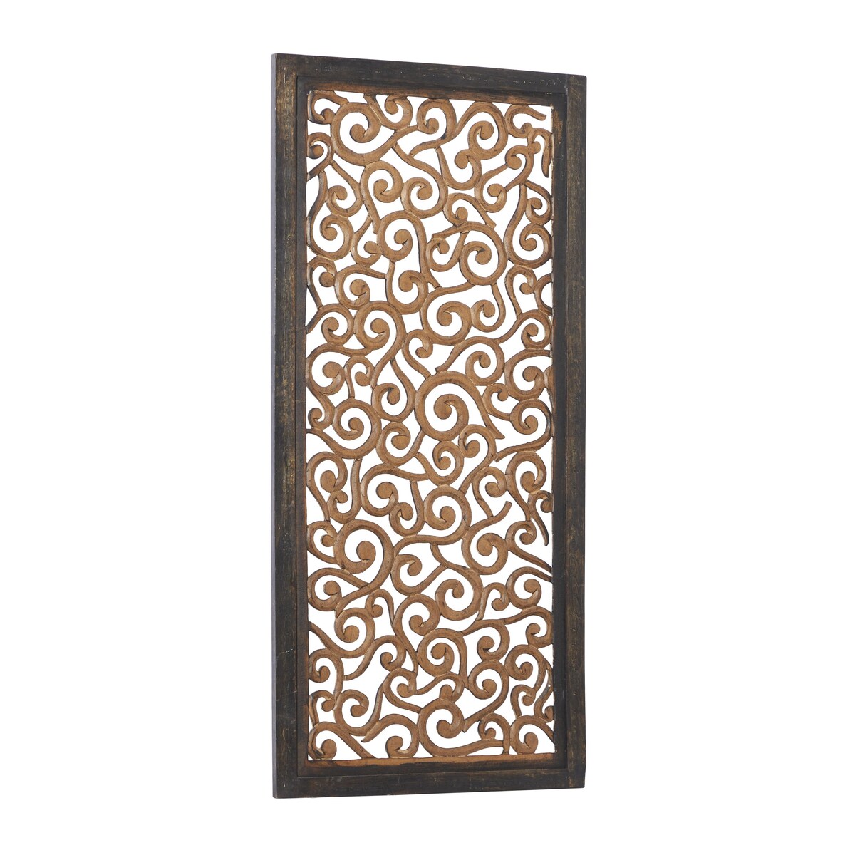 Wood Floral Handmade Intricately Carved Scroll Home Wall Decor - Brown - Roche River Decor