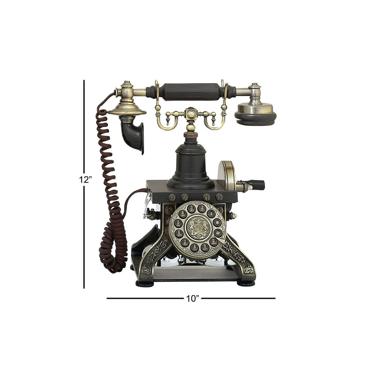 Brass Metal Functioning Vintage Style Telephone with Line Cord - Black - Roche River Decor