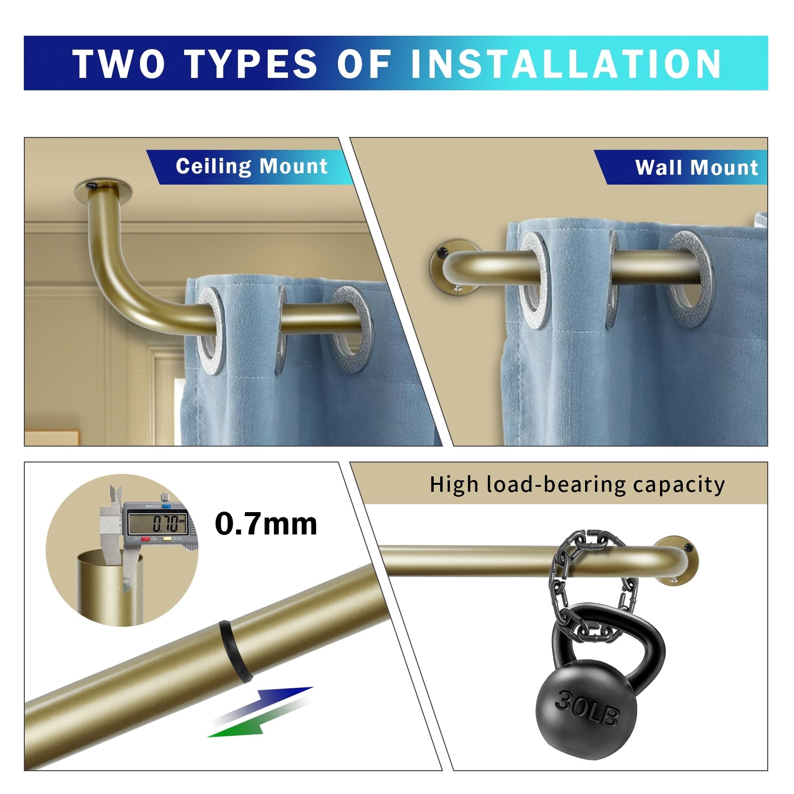 Energy-saving Wraparound Adjustable French Blackout Curtain Rod Set