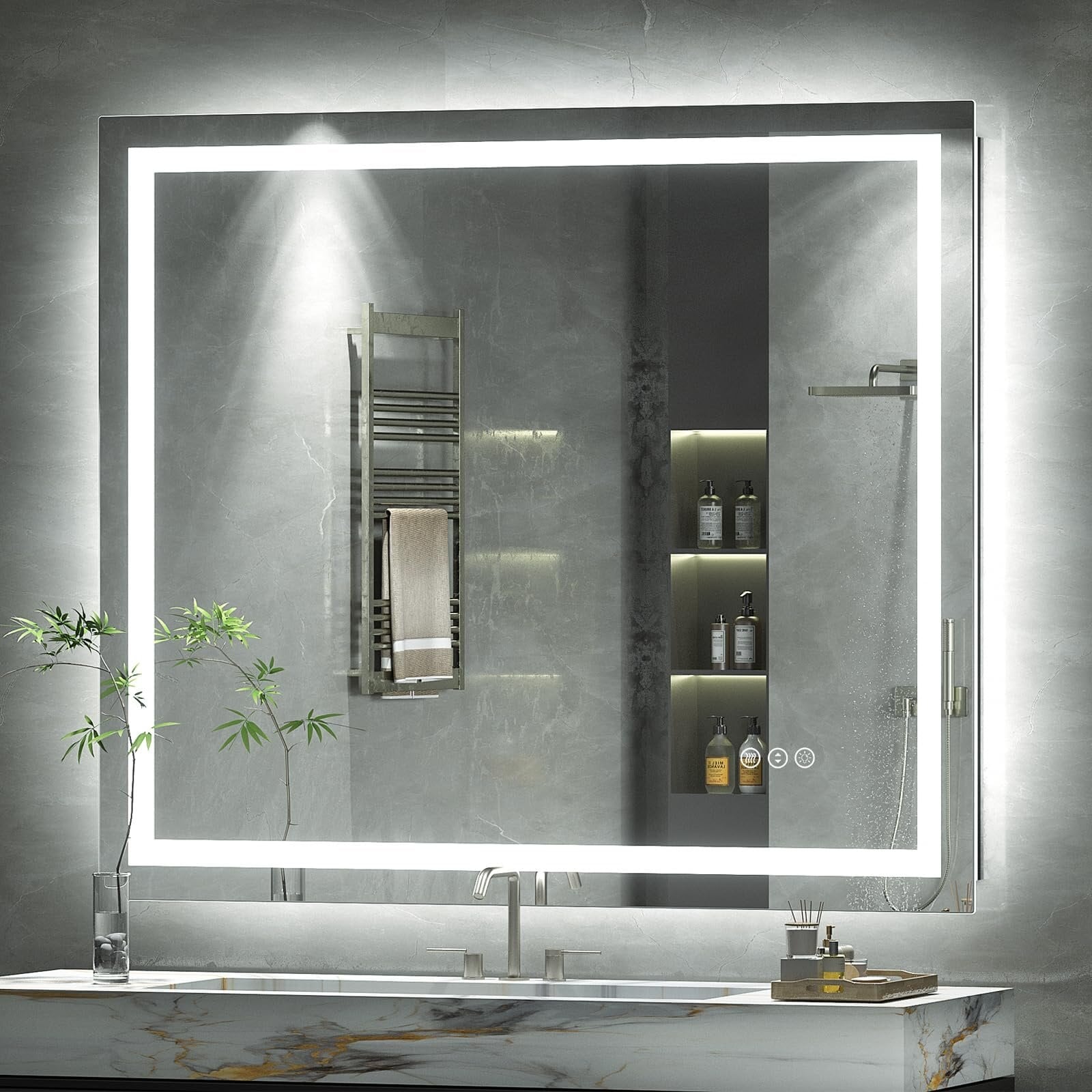 Apmir Full Size Frameless Front and Back LED Lighted Bathroom Vanity Mirror Anti-Fog in Tempered Glass & ETL