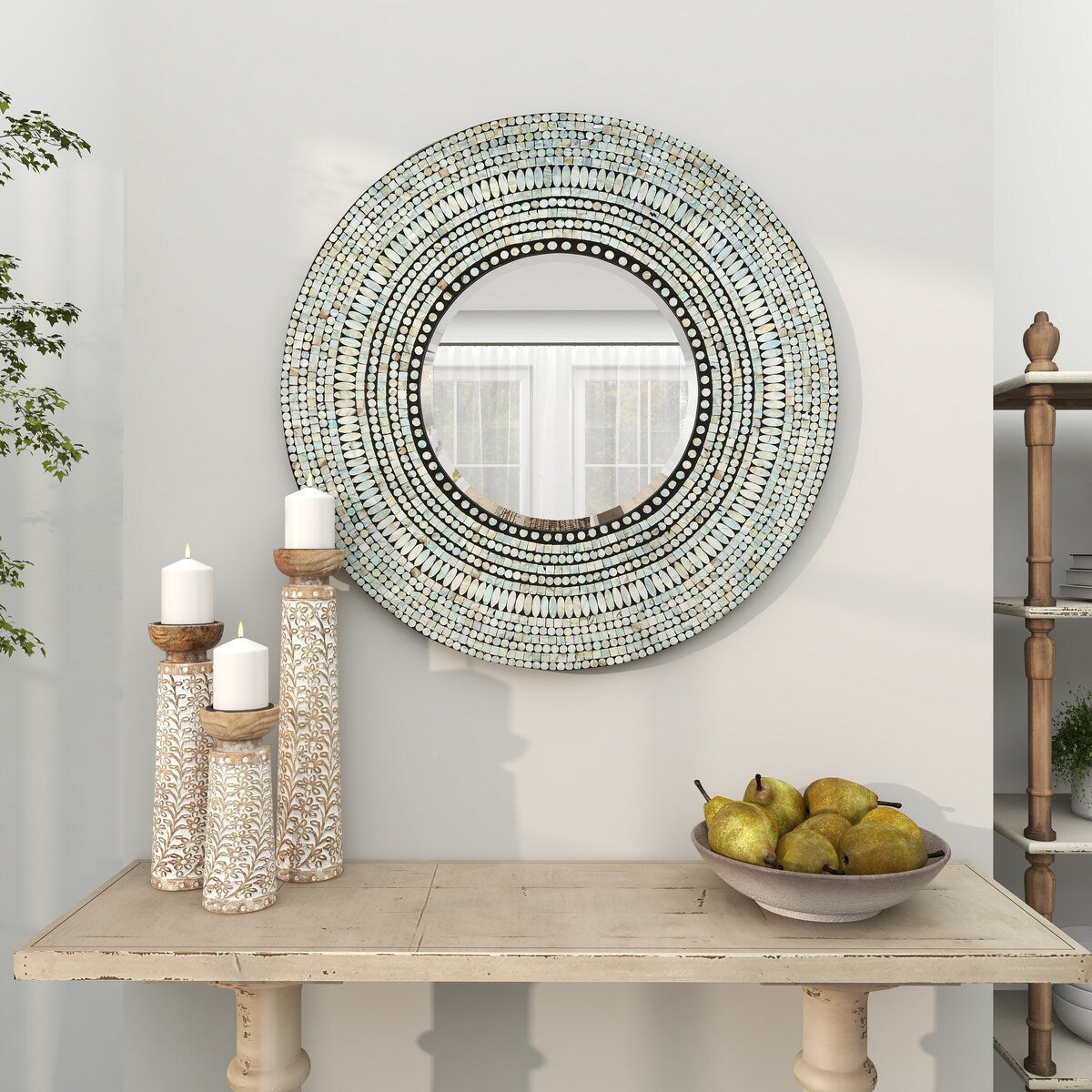 Mother of Pearl Shell Handmade Mosaic Room Wall Mirror - Roche River Decor