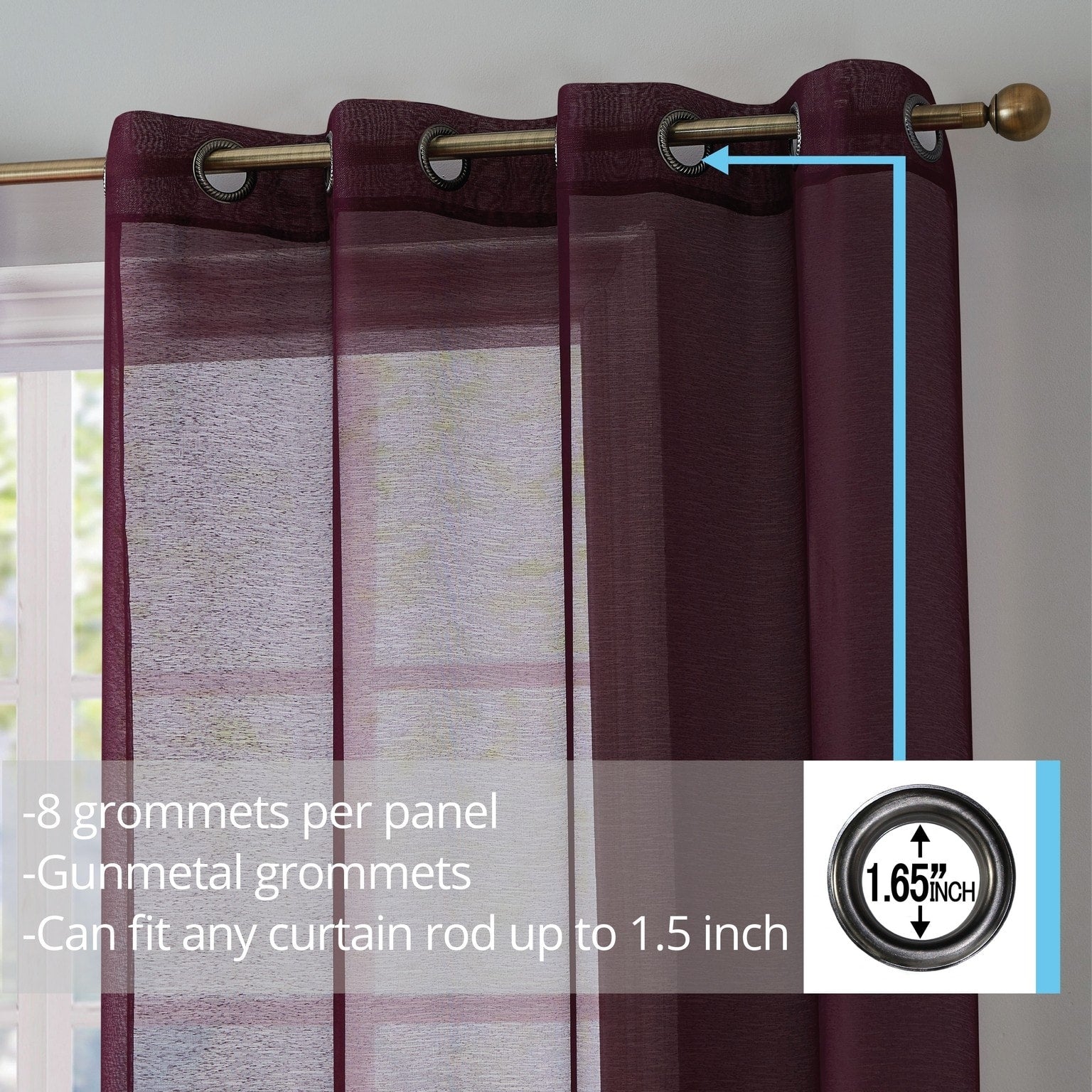 HLC.me 2 Piece Semi Sheer Voile Window Curtain Drapes Grommet Top Panels Bedroom, Living Room - Set of 2 panels