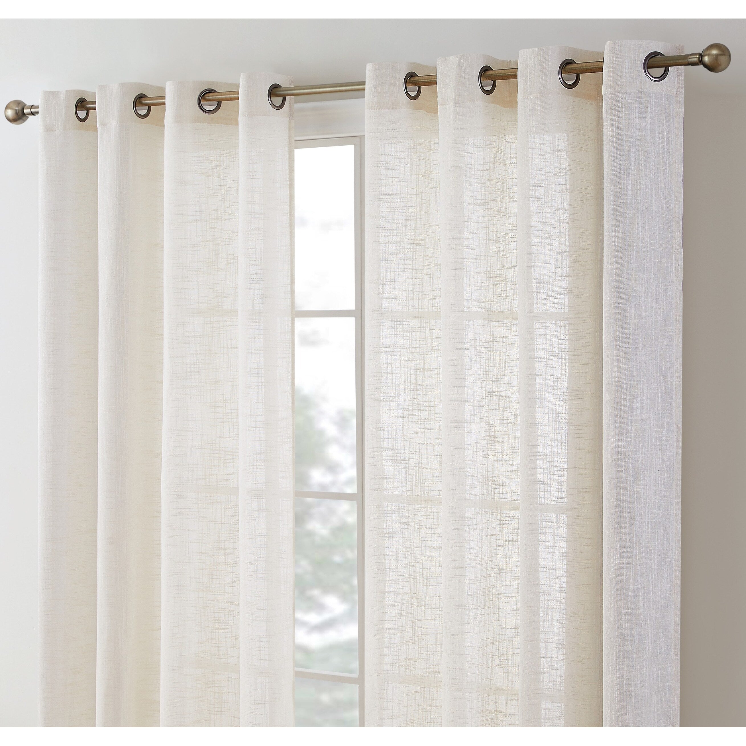 HLC.me Madison Faux Linen Textured Sheer Privacy Sun Light Filtering Window Grommet Thick Curtains Panels, Set of 2