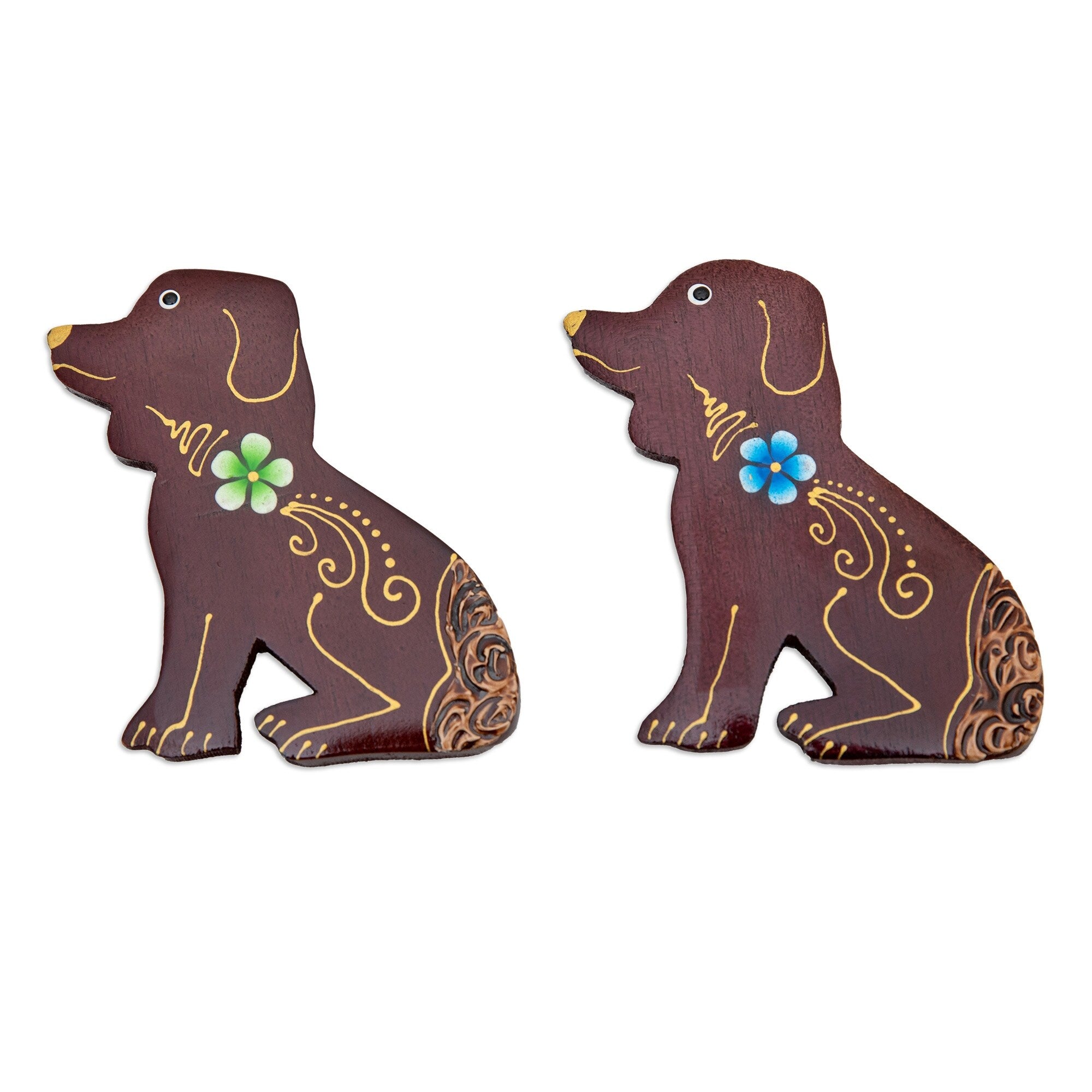 Novica Handmade Paradisial Puppies Wood Magnets (Set Of 2)