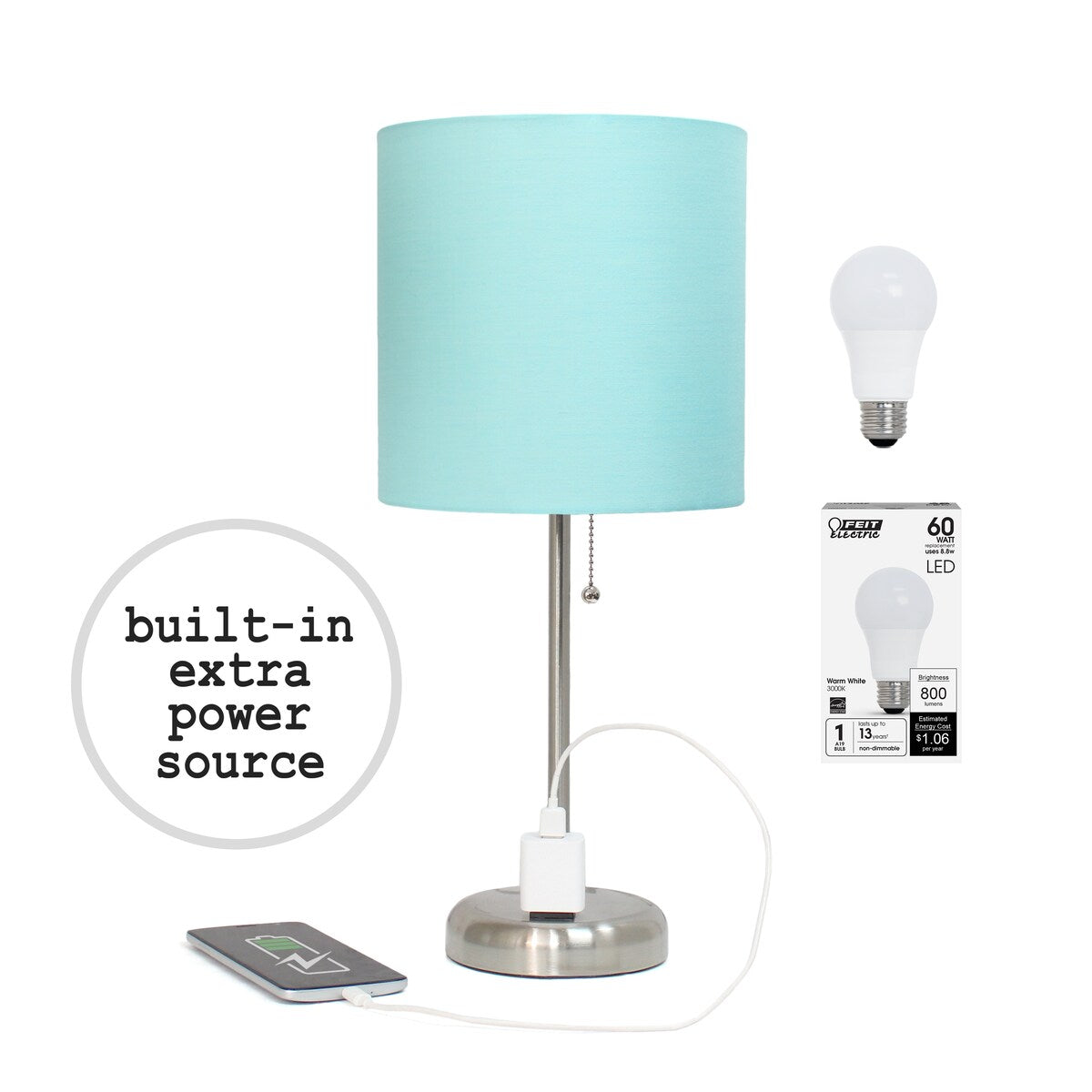 Simple Designs 9.5 Desk Lamp with Charging Outlet and LED Bulb Included - 19.50