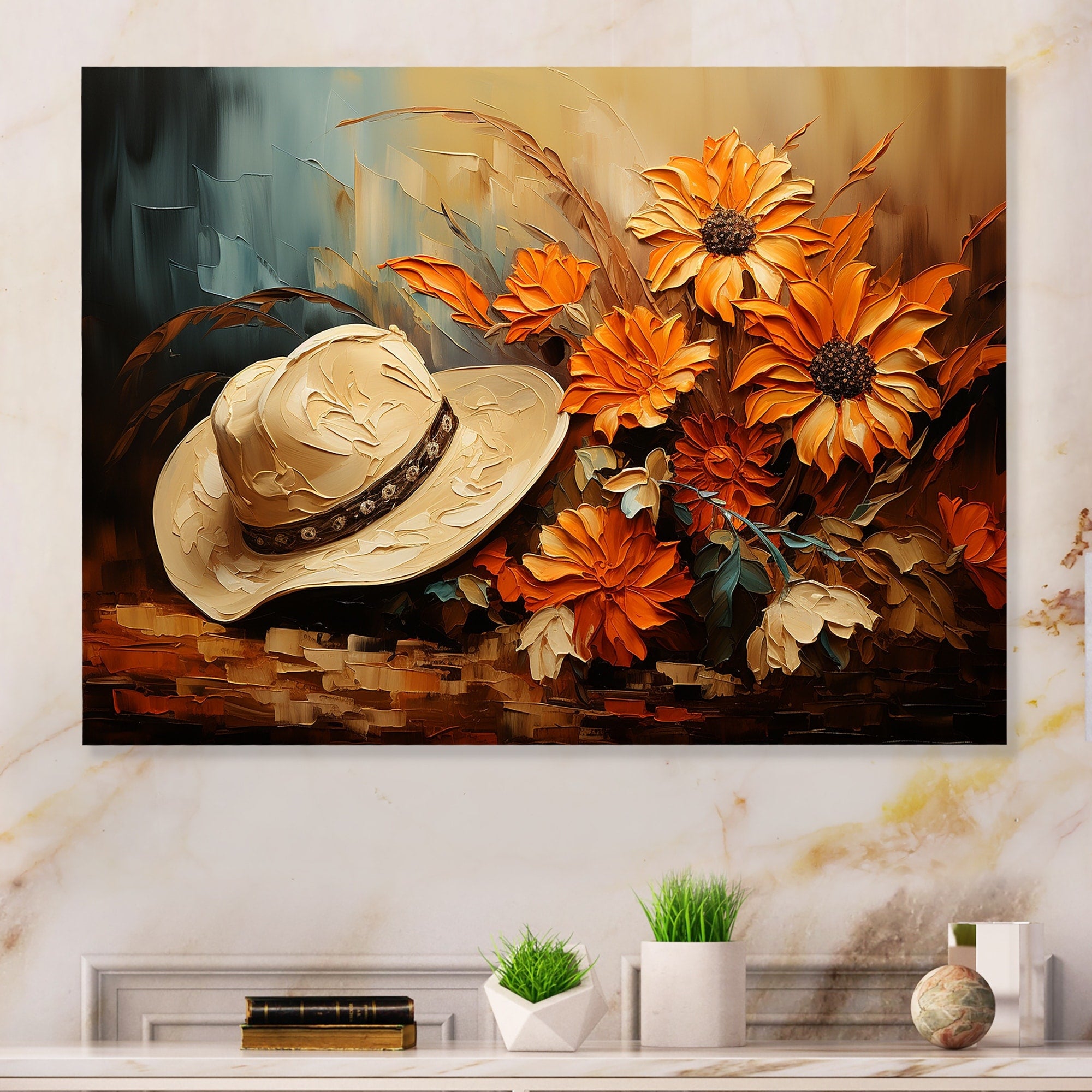 Designart Autumn Cowboy Hat I Cowboys Metal Wall Art - Yellow Metal Wall Décor Modern Metal Art Work