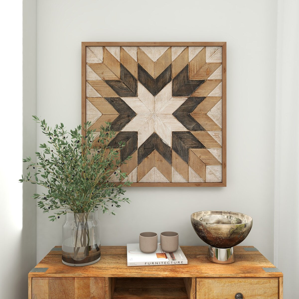 Wood Geometric Handmade Southwestern Home Wall Decor - Brown - Roche River Decor