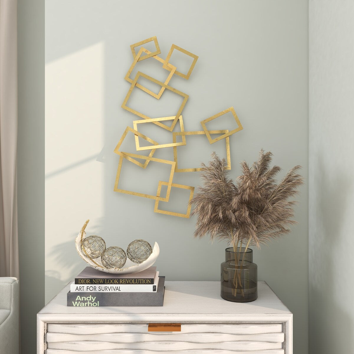 Metal Geometric Overlapping Rectangle Home Wall Decor - Gold - CosmoLiving by Cosmopolitan