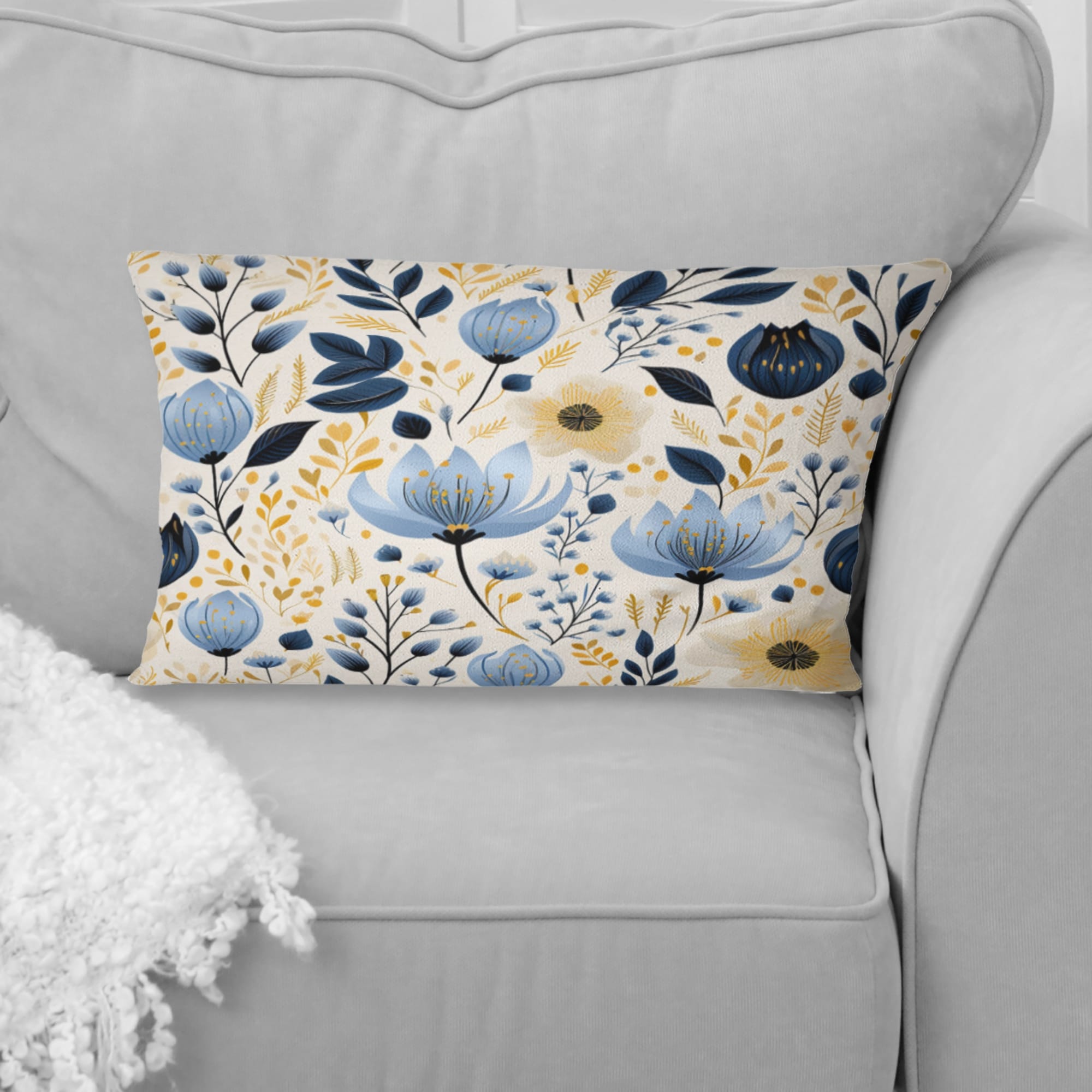 Designart Minimalist Blue Floral Charm Botanics I Floral Printed Throw Pillow