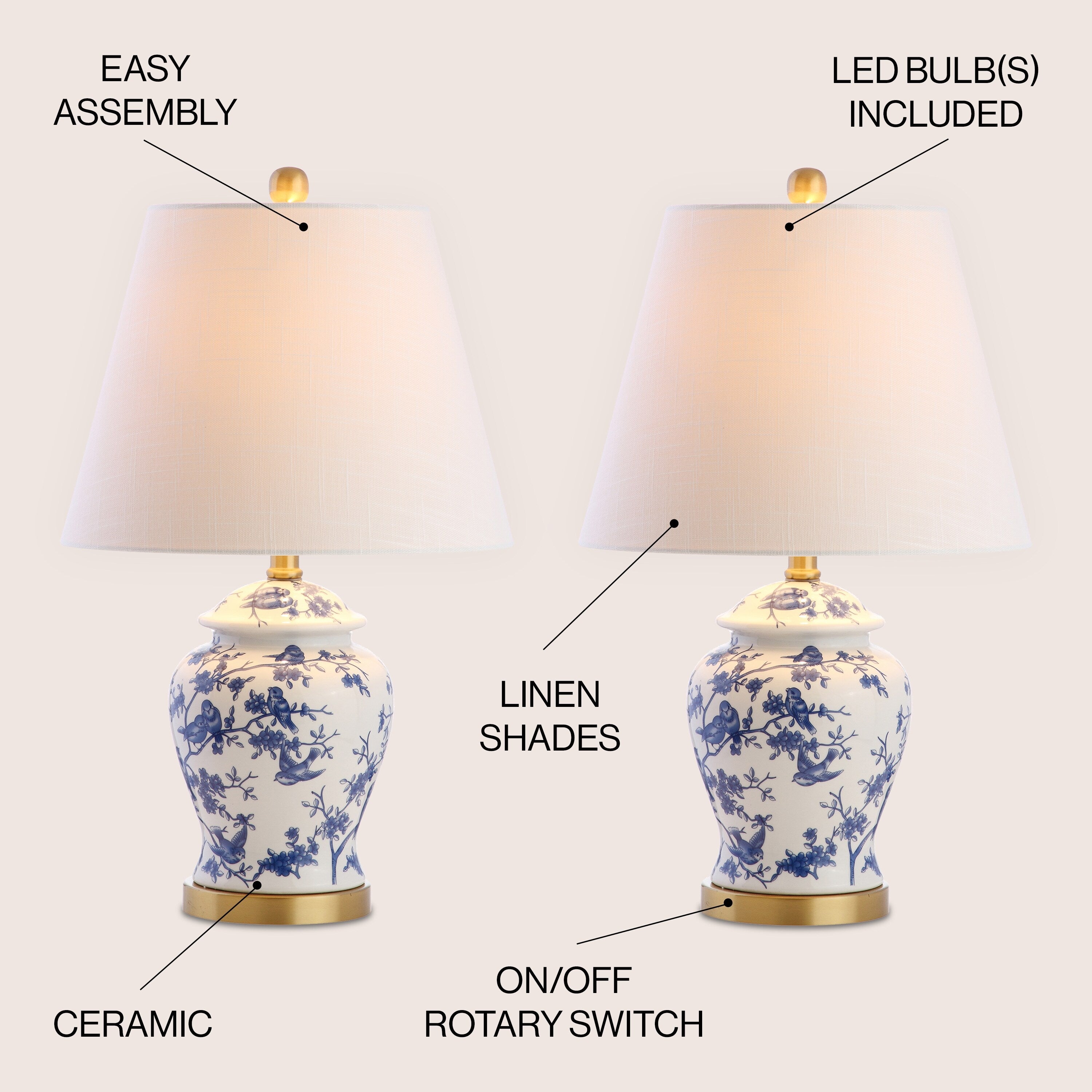 Choi 22 Chinoiserie Table Lamp, Blue/White (Set of 2) by JONATHAN Y