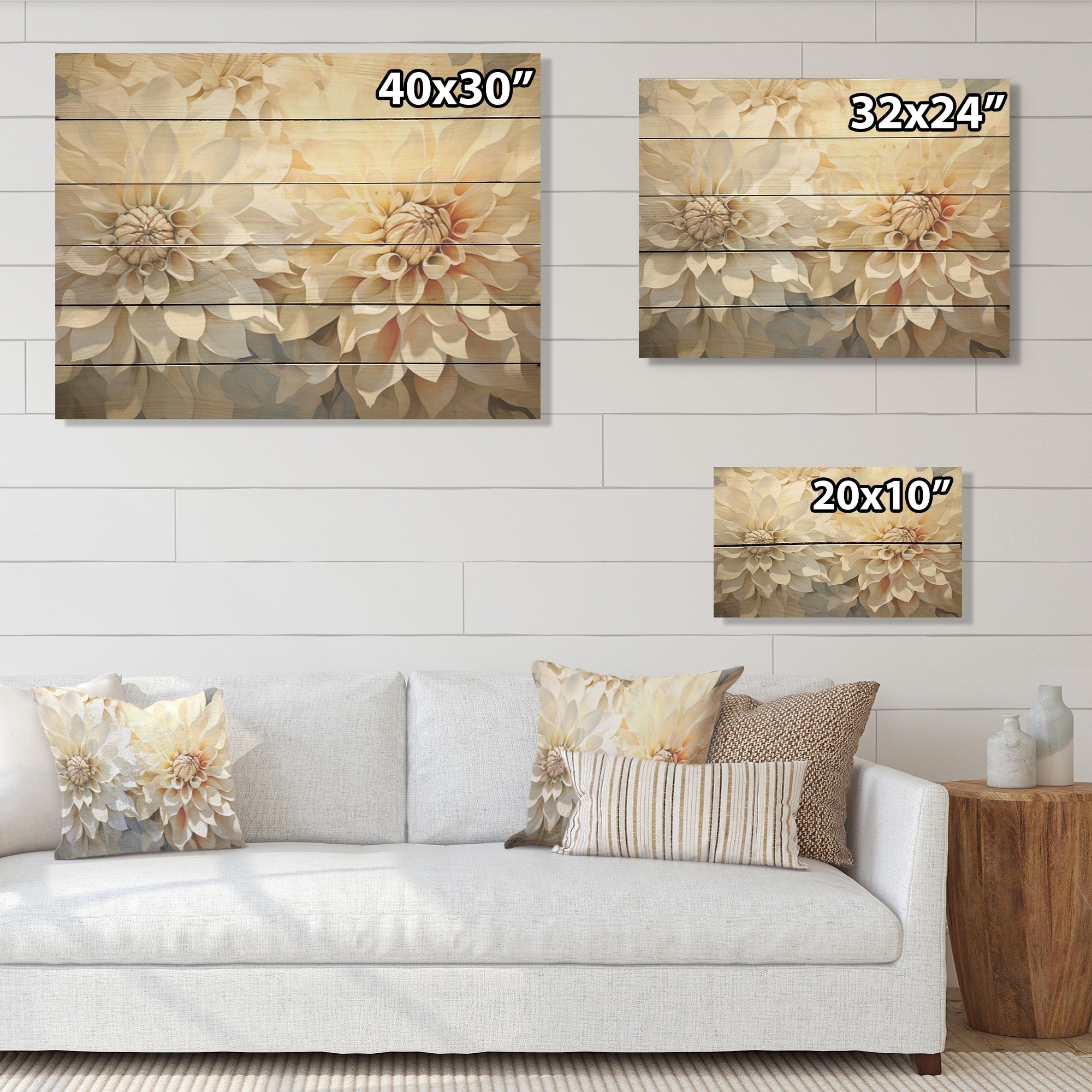 Designart White Dahlia Flowers Minimalism Dahlia Wood Wall Decor - Traditional Beige Wood Panel On Natural Pine Wood