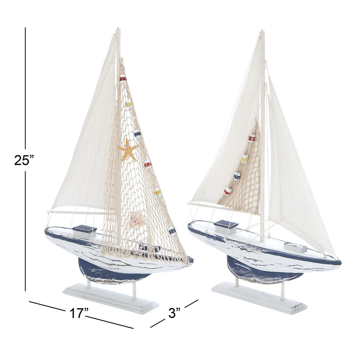 Wood Sail Boat Handmade Decorative Sculpture - Set of 2 White - Roche River Decor