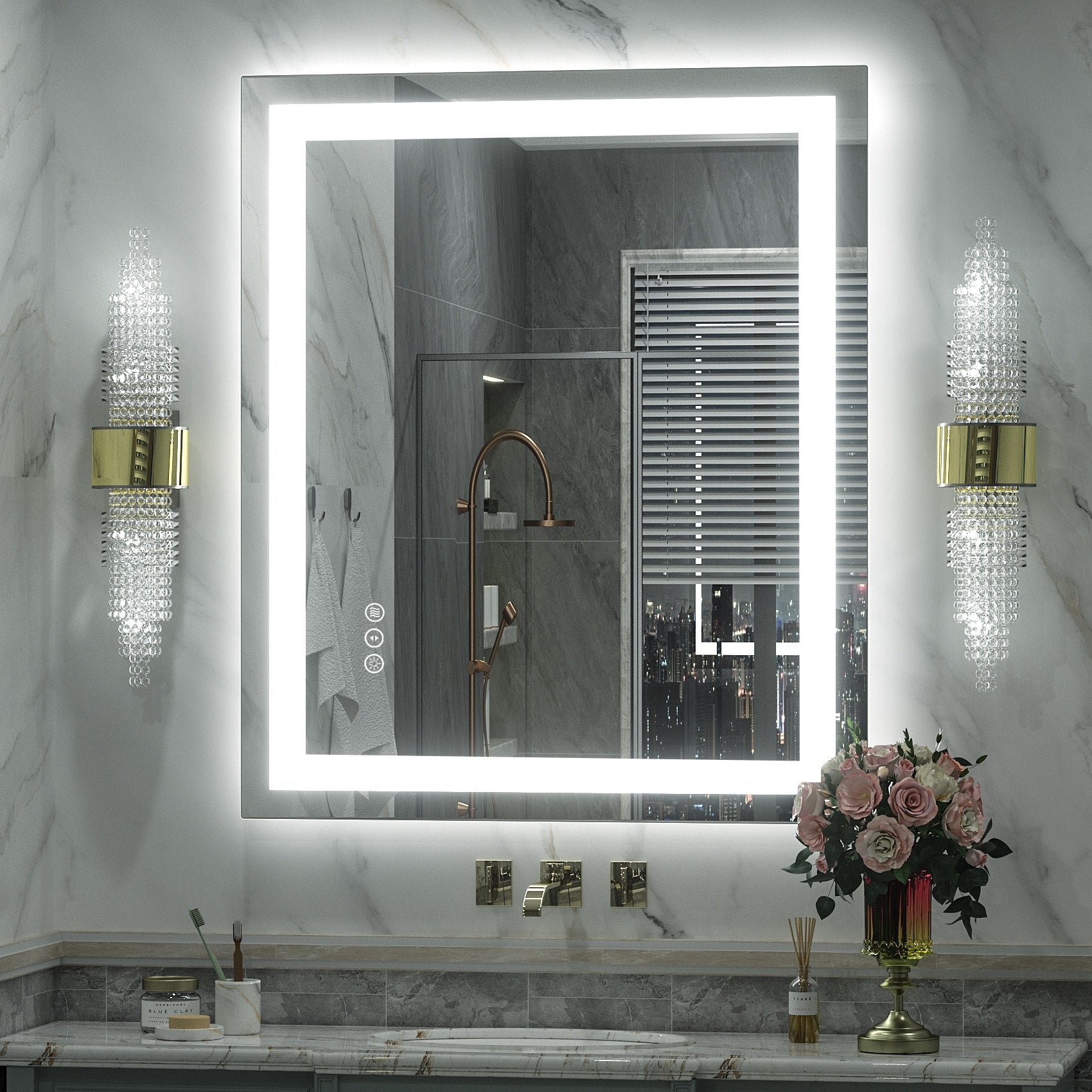 Apmir Full Size Frameless Front and Back LED Lighted Bathroom Vanity Mirror Anti-Fog in Tempered Glass & ETL