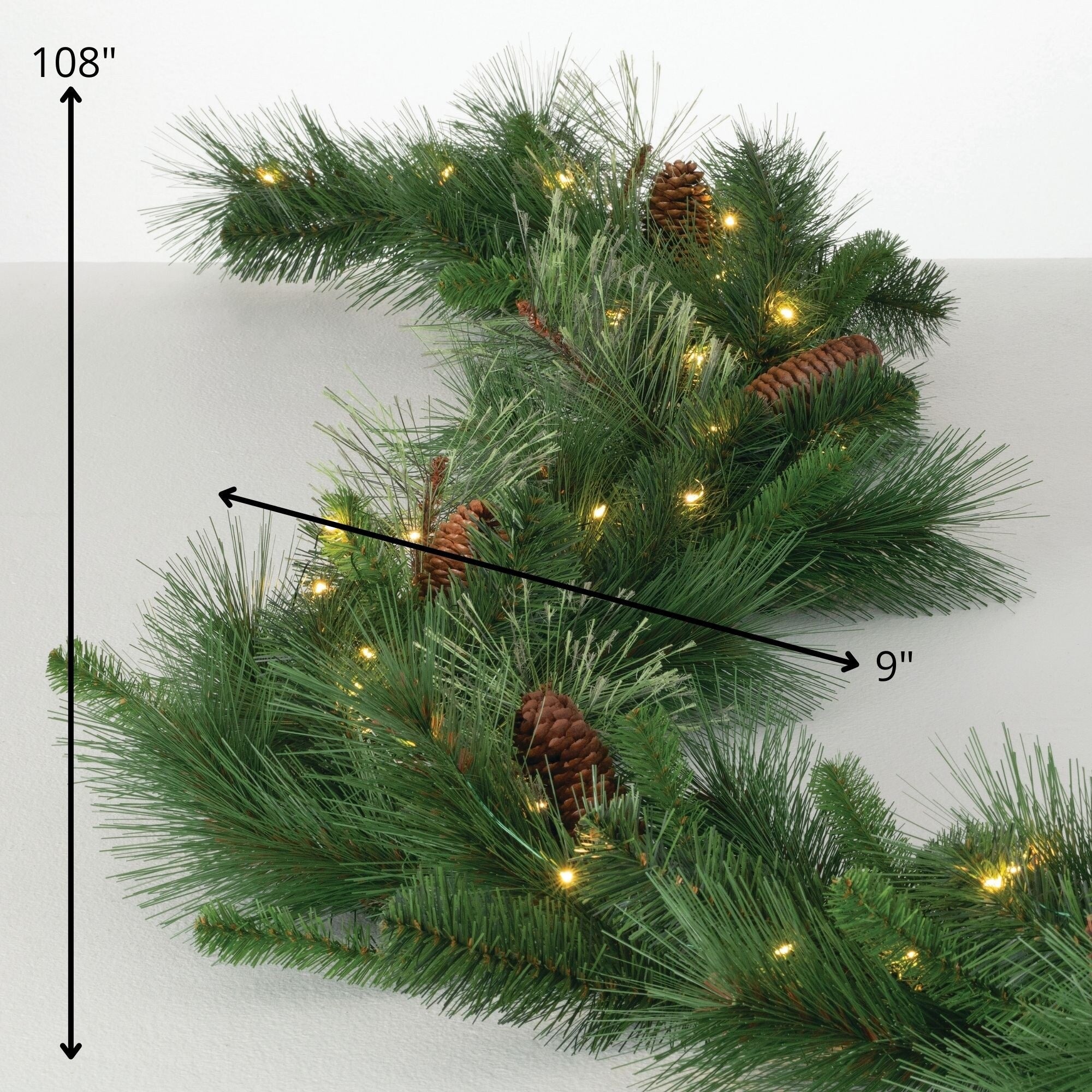 Sullivans Artificial 9' LED Mixed Pine Christmas Garland with Pinecones, Green, Indoor Christmas Decor