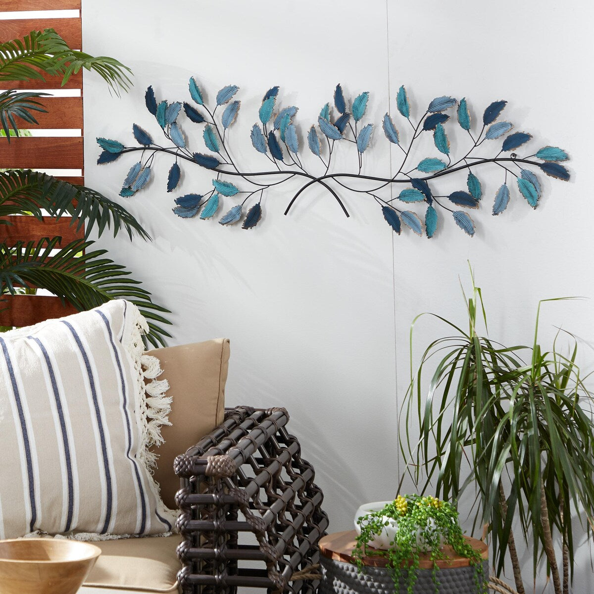 Metal Leaf Home Wall Decor with Gold Accents - Blue - Roche River Decor