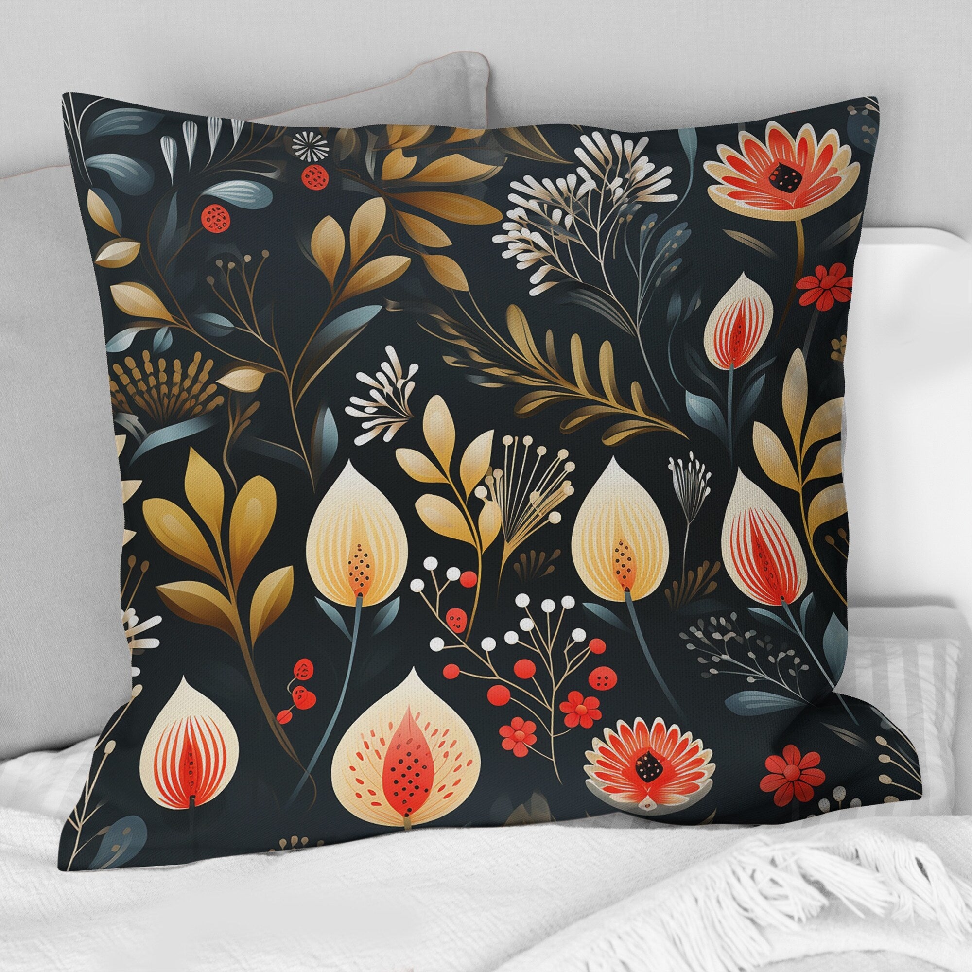 Designart Scandinavian Botanical Collage IV Botanical Printed Throw Pillow