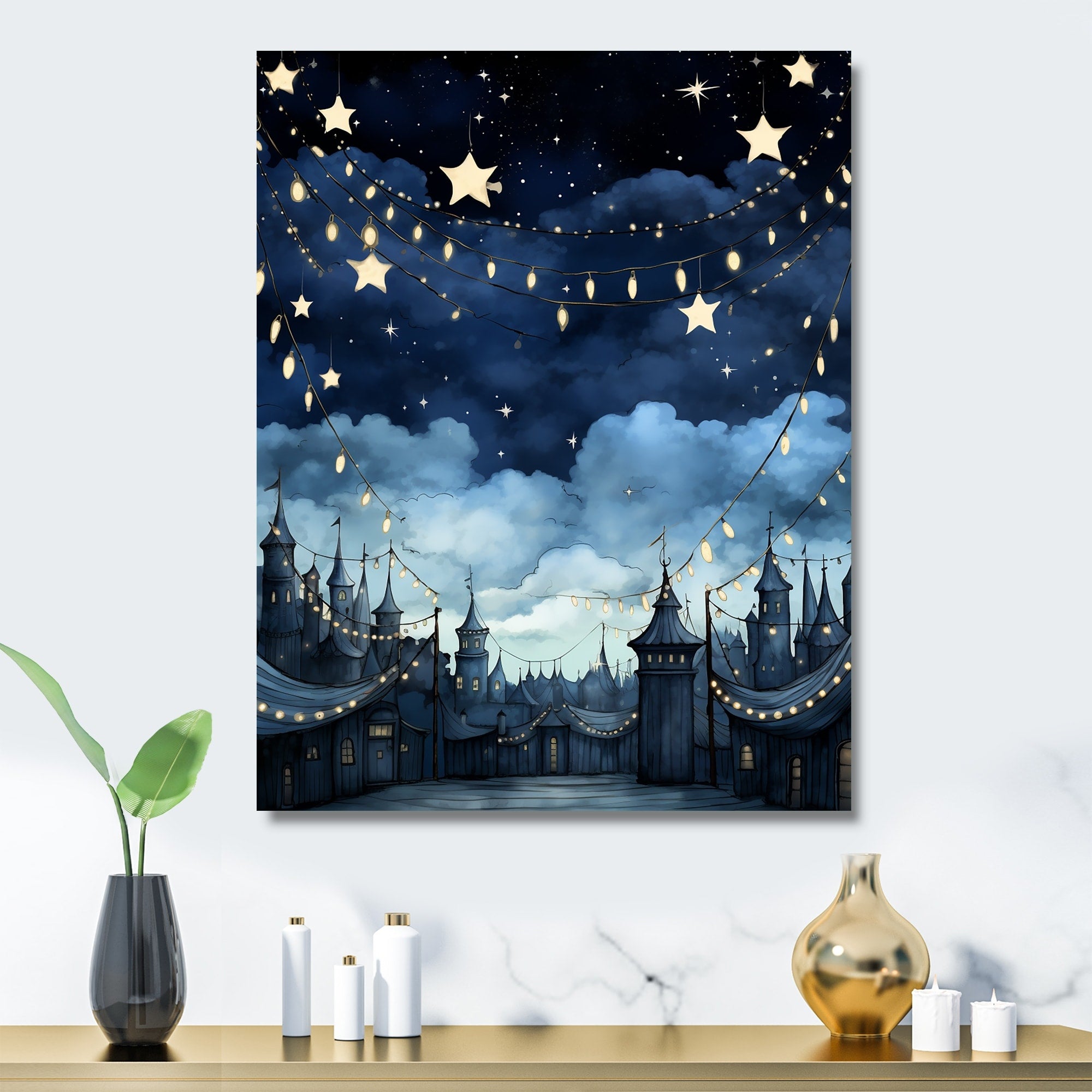 Designart Child Nursery Starry Night II Nursery'S Metal Wall Art - Blue Metal Wall Décor Nursery Metal Art Work