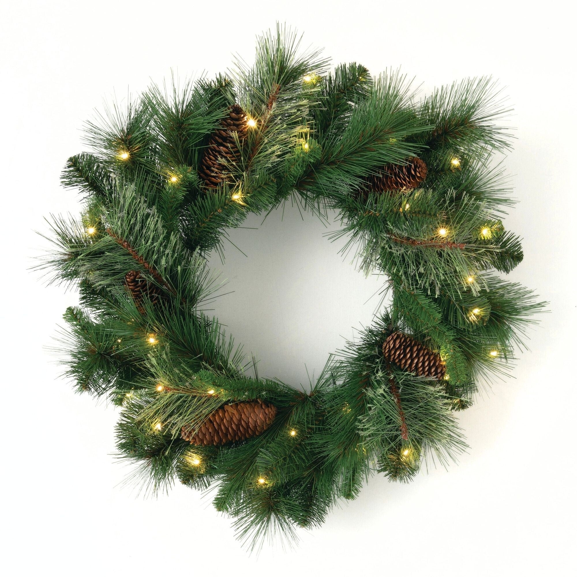 Sullivans Artificial 24 LED Mixed Pine Christmas Wreath with Pinecones, Green, Indoor Christmas Decor