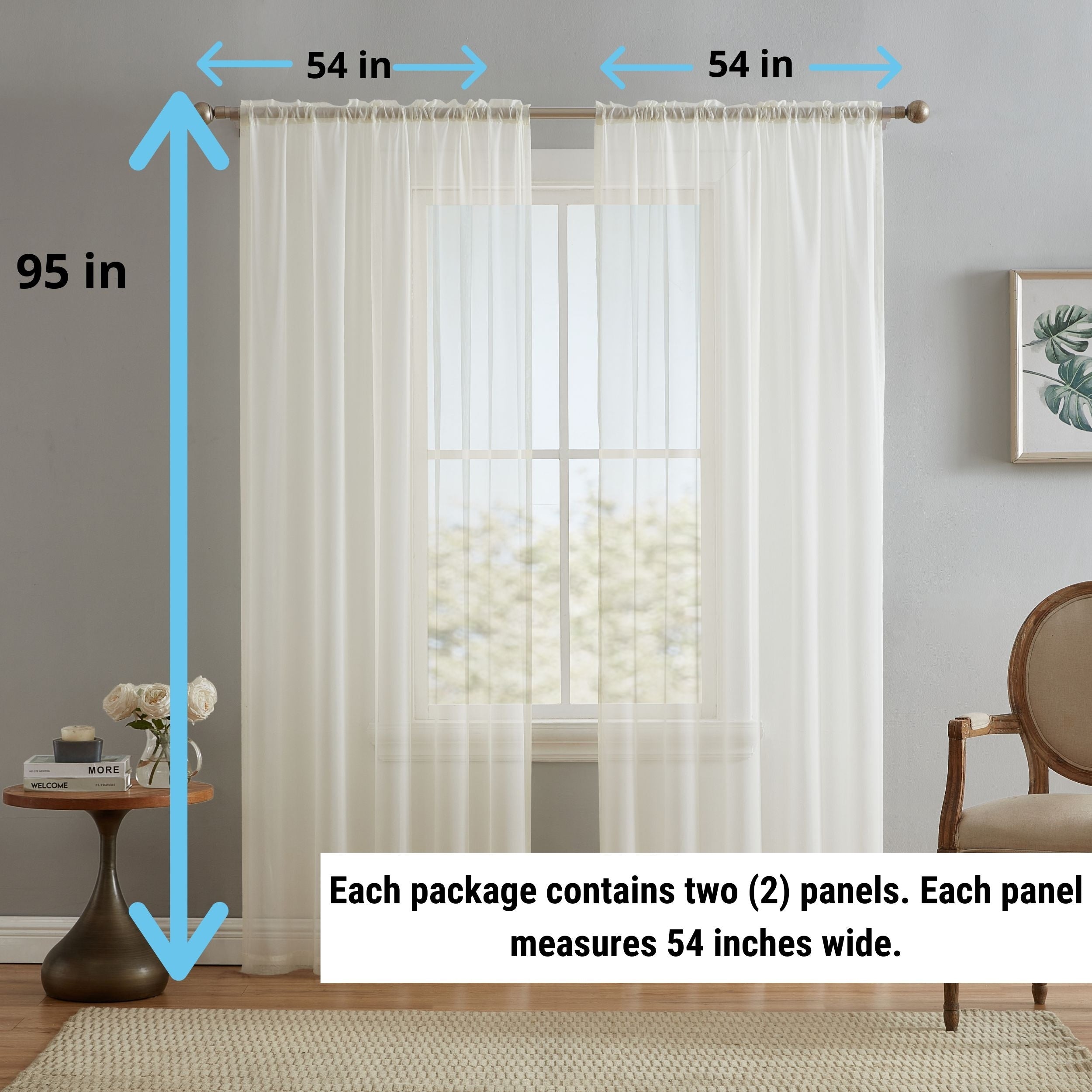 HLC.me Sheer Voile Window Treatment Rod Pocket Curtain Panels for Bedroom, Living Room, Kitchen - Set of 2 panels