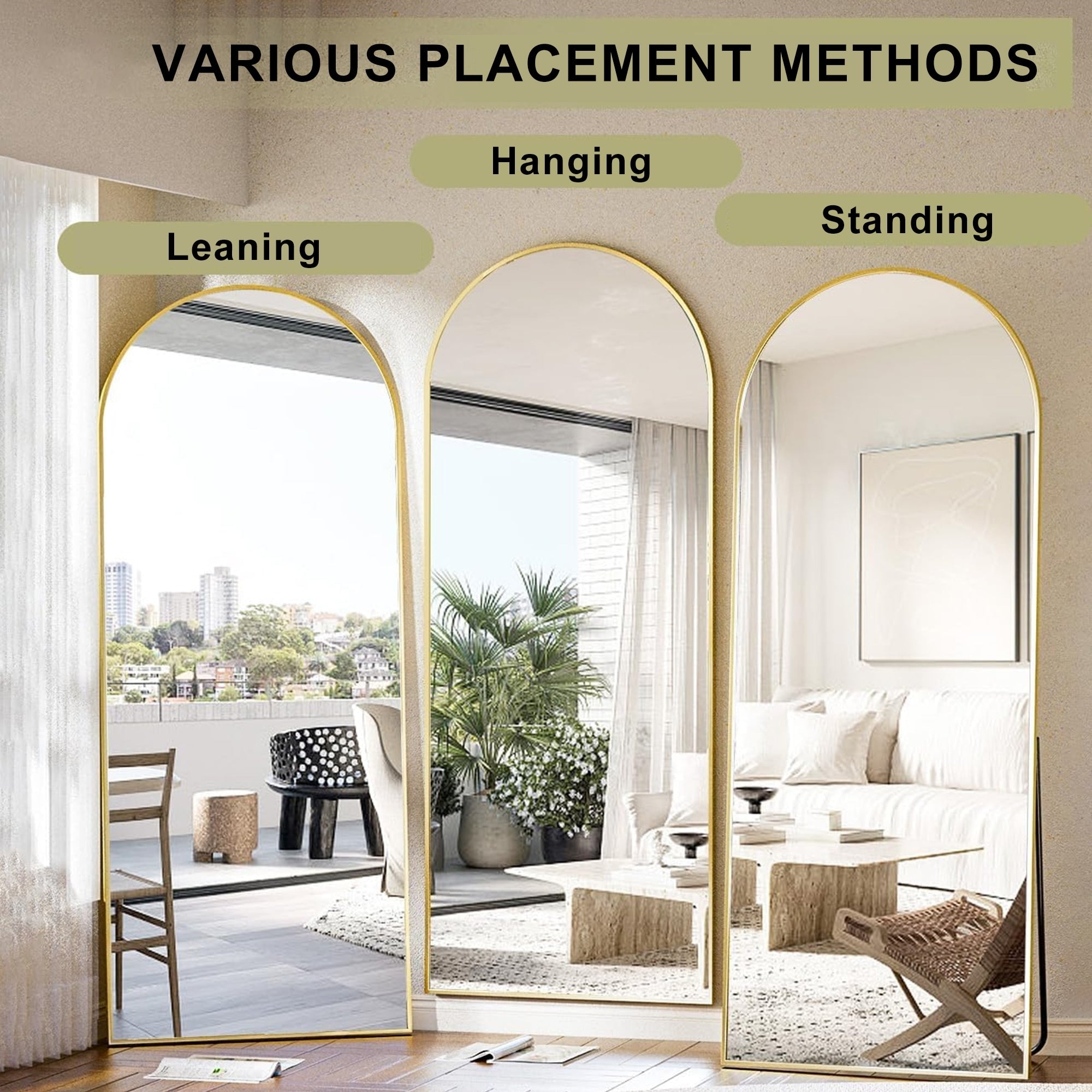 Modern Arched Full Length Aluminum Alloy Floor Mirror Standing Mirror