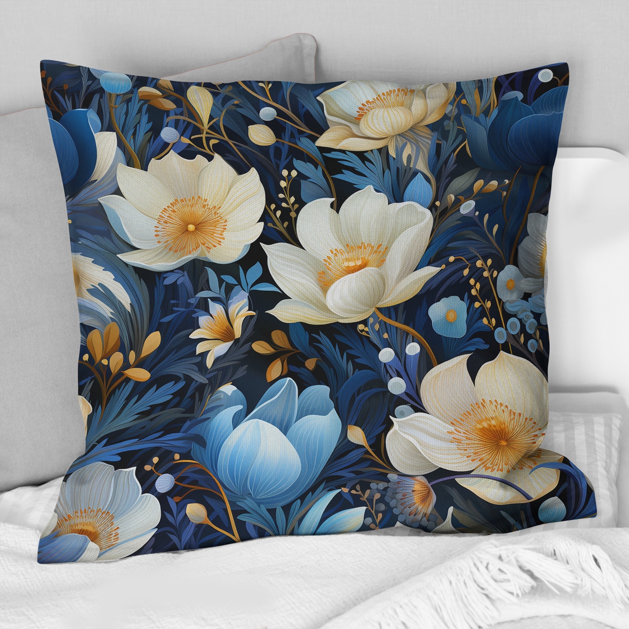 Designart Blue Oasis Floral Blooming Garden Floral Printed Throw Pillow