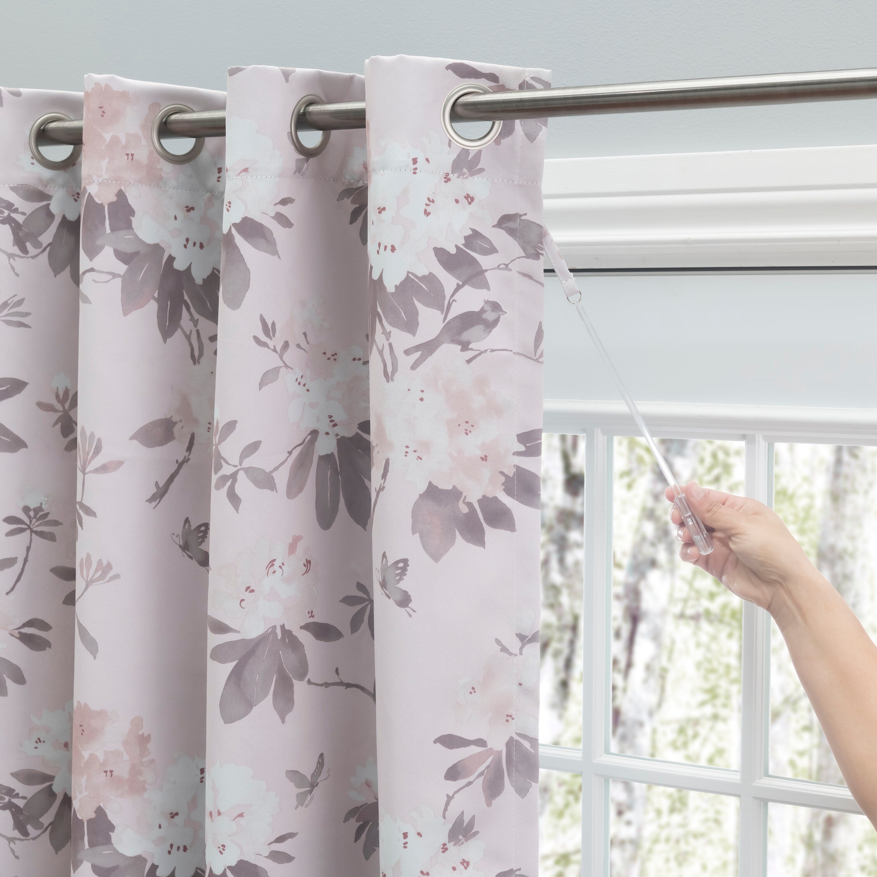 Mystic Garden Floral Premium Blackout Grommet Short Curtain Panel W Wand