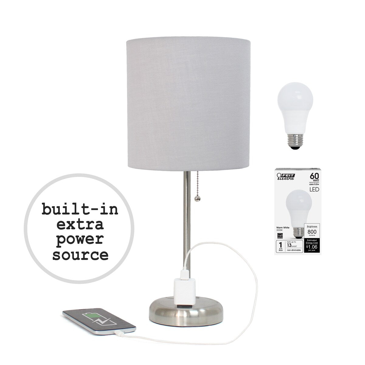 Simple Designs 9.5 Desk Lamp with Charging Outlet and LED Bulb Included - 19.50