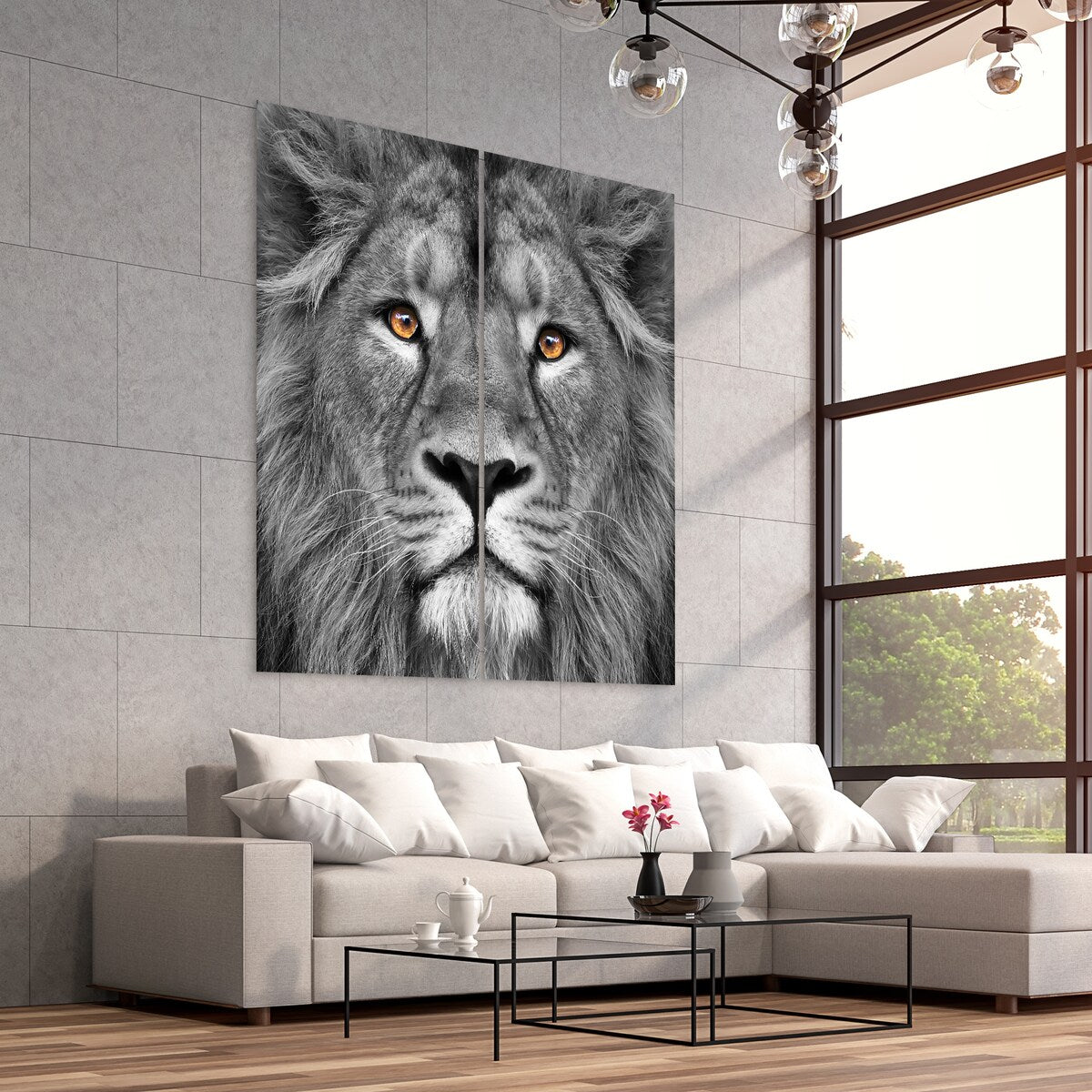 King of the Jungle AB Frameless Free Floating Tempered Glass Panel Graphic Wall Art