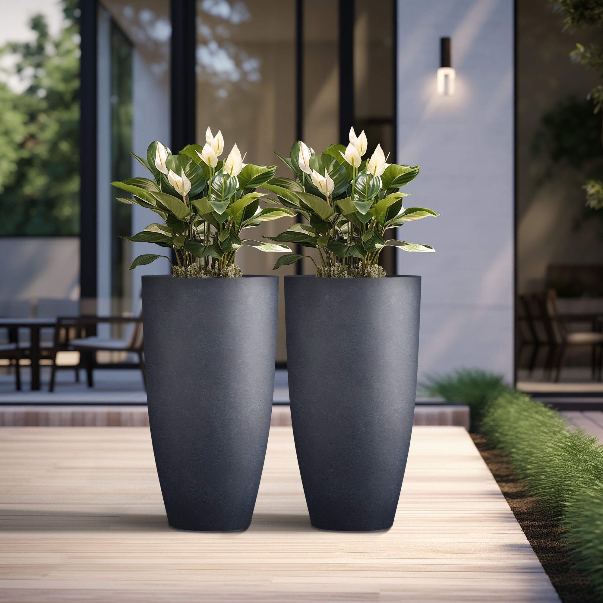 Tall Concrete Round Plant Pots / Large Indoor and Outdoor flower Planters